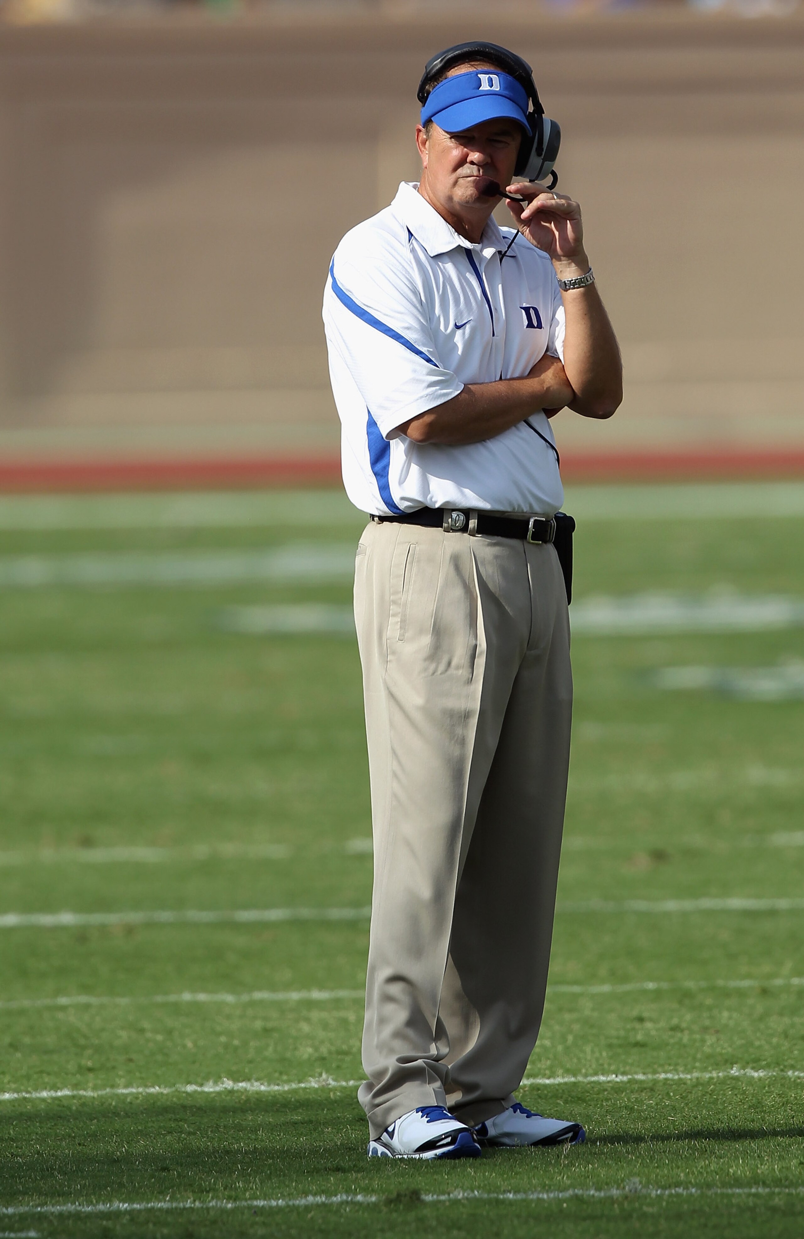 DURHAM, NC - SEPTEMBER 25:  Head coach David Cutcliffe of the Duke Blue Devils watches on against the Army Black Knights at Wallace Wade Stadium on September 25, 2010 in Durham, North Carolina.  (Photo by Streeter Lecka/Getty Images)