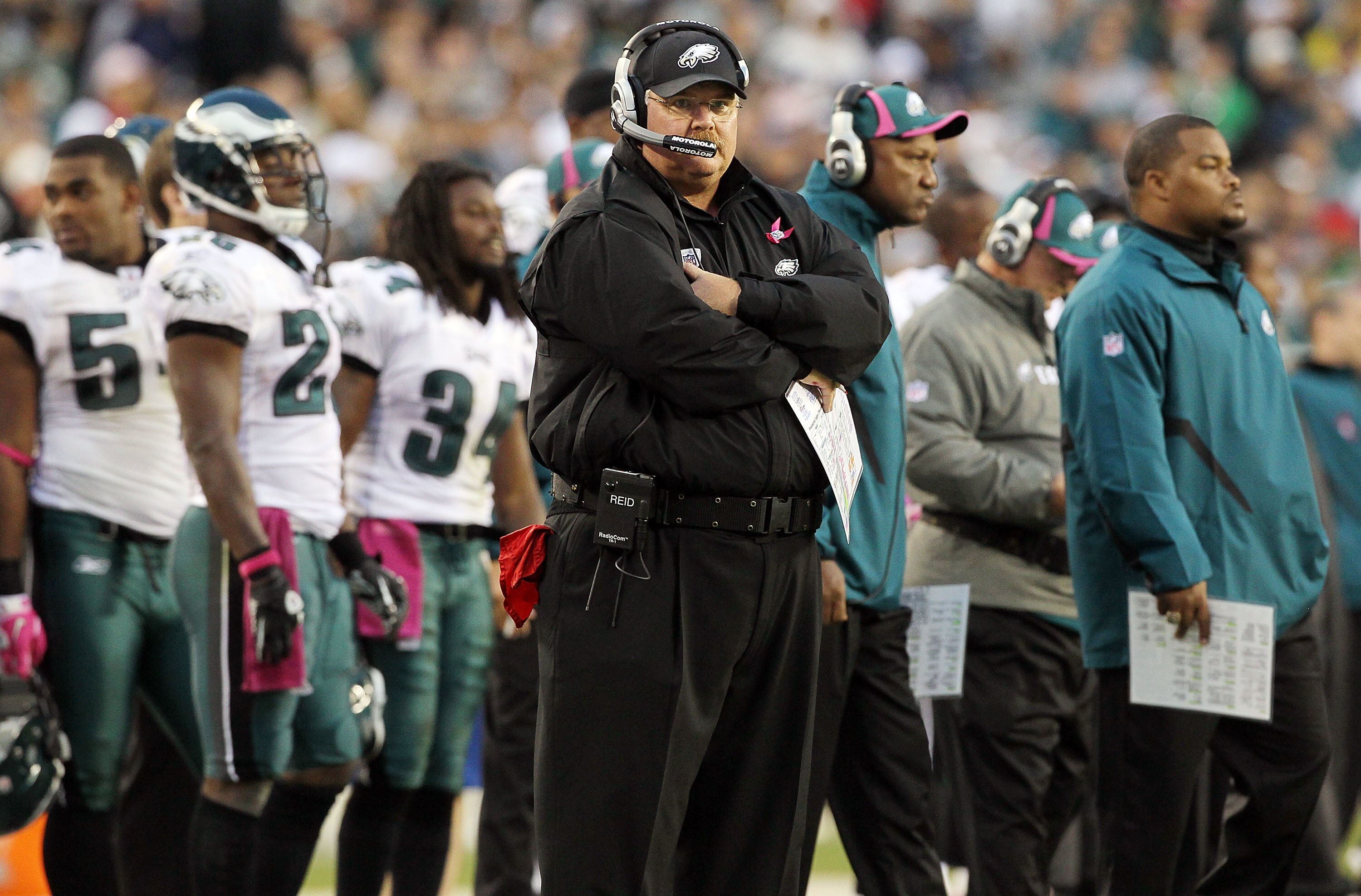 PHILADELPHIA - OCTOBER 03:  Head coach Andy Reid of the Philadelphia Eagles looks on against the Washington Redskins on October 3, 2010 at Lincoln Financial Field in Philadelphia, Pennsylvania. The Redskins defeated the Eagles 17-12.  (Photo by Jim McIsaa