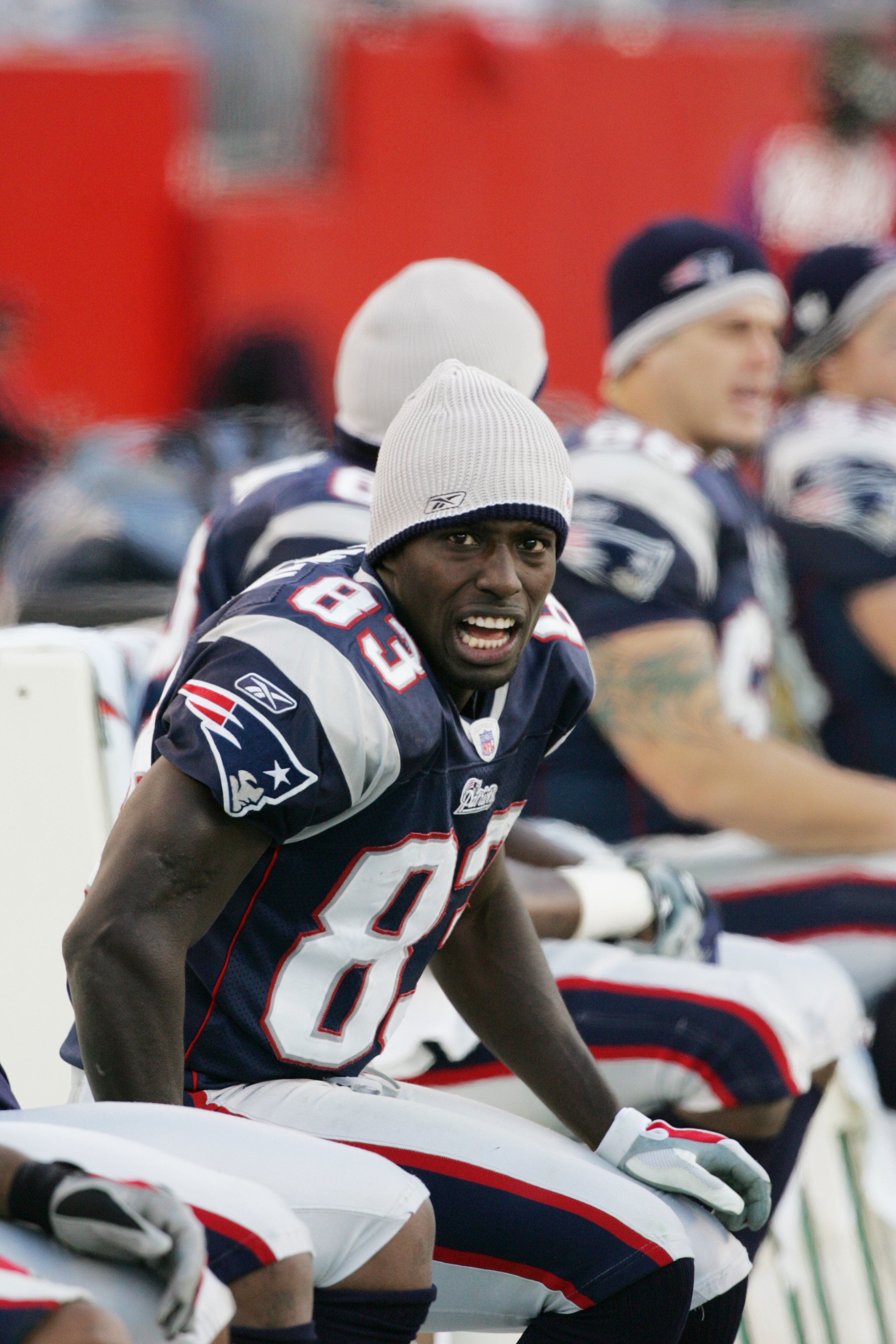 FOXBOROUGH, MA - NOVEMBER 20:  Wide receiver Deion Branch #83 of the New England Patriots looks on against the New Orleans Saints at Gillette Stadium on November 20, 2005 in Foxborough, Massachusetts.The Patriots defeated the Saints 24-17. (Photo by Jim M
