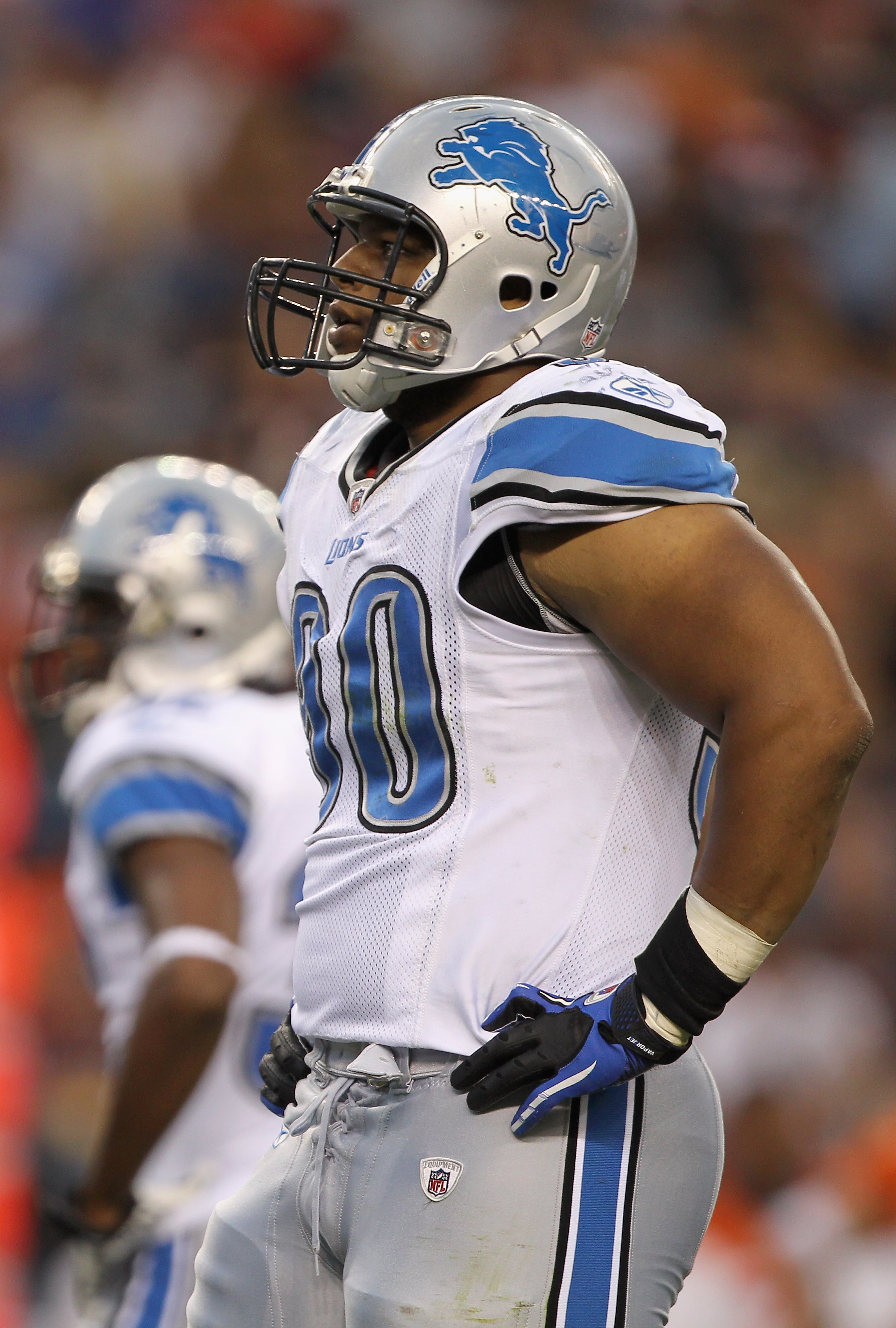 DENVER - AUGUST 21:  Defensive tackle Ndamukong Suh #90 of the Detroit Lions is ready for action against the Denver Broncos during preseason NFL action at INVESCO Field at Mile High on August 21, 2010 in Denver, Colorado. The Lions defeated the Broncos 25