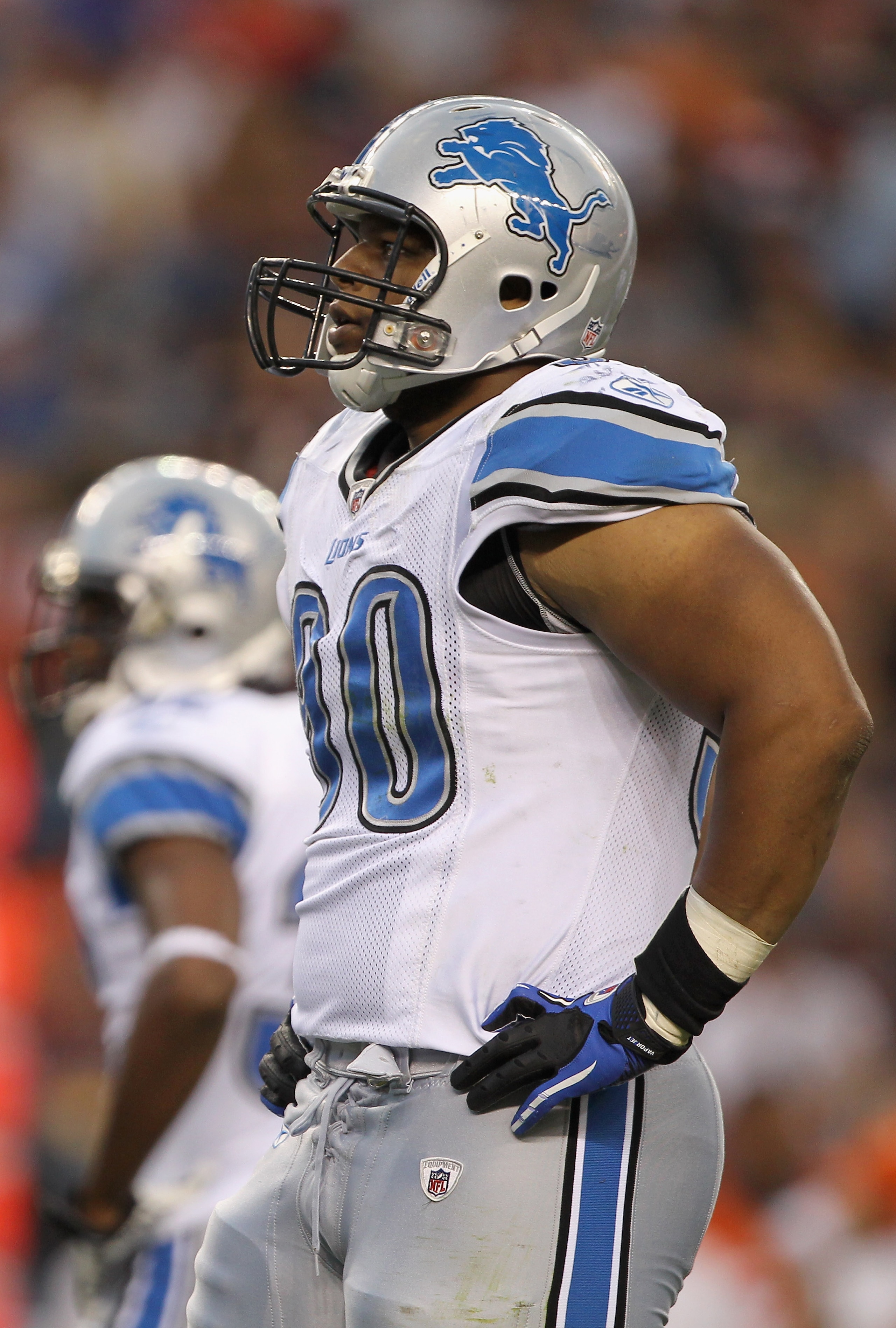 DENVER - AUGUST 21:  Defensive tackle Ndamukong Suh #90 of the Detroit Lions is ready for action against the Denver Broncos during preseason NFL action at INVESCO Field at Mile High on August 21, 2010 in Denver, Colorado. The Lions defeated the Broncos 25