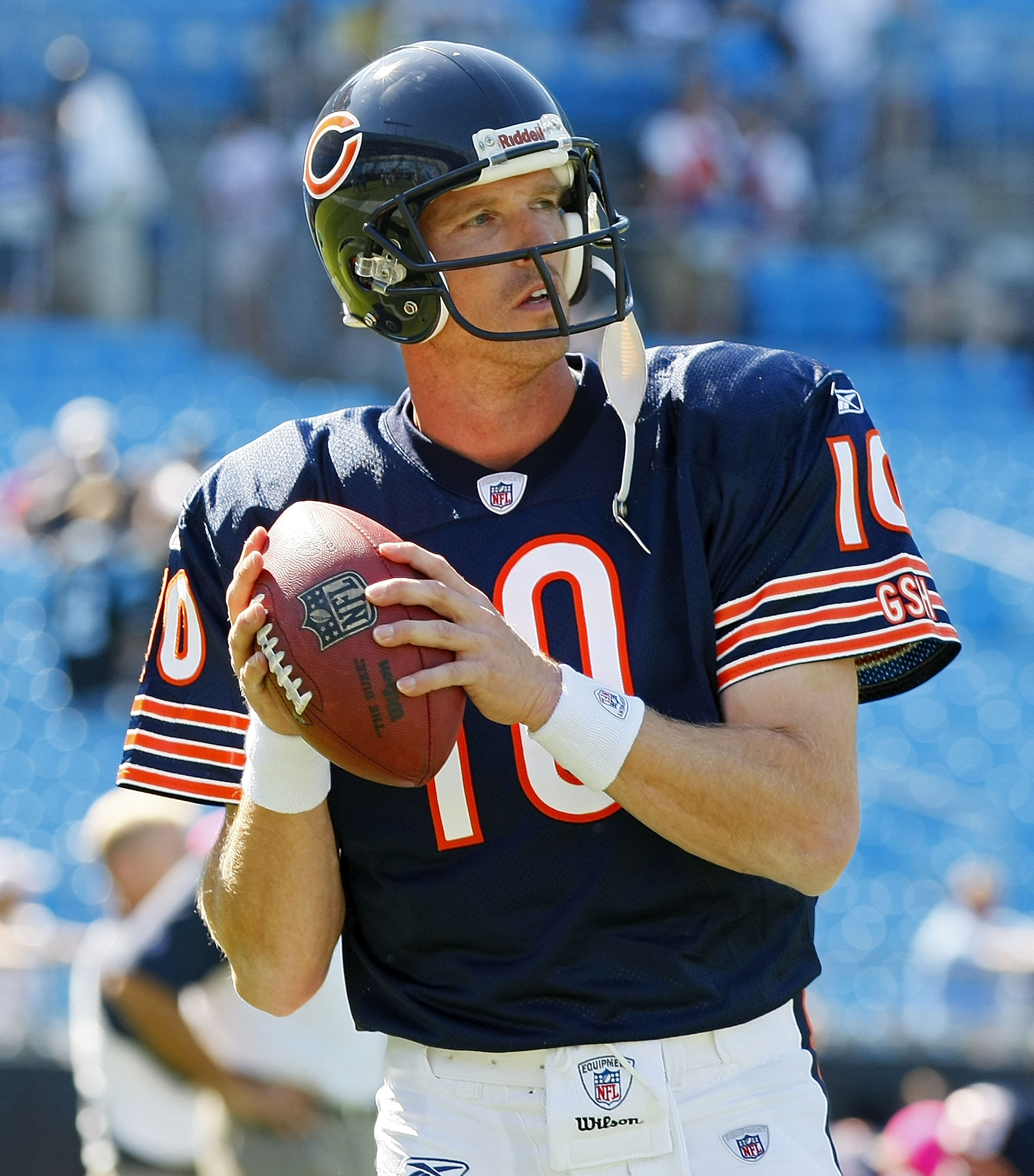 CHARLOTTE, NC - OCTOBER 10: Quarterback Todd Collins #10 of the Chicago Bears warms up prior to the Bears game against the Carolina Panthers at Bank of America Stadium on October 10, 2010 in Charlotte, North Carolina.  (Photo by Geoff Burke/Getty Images)