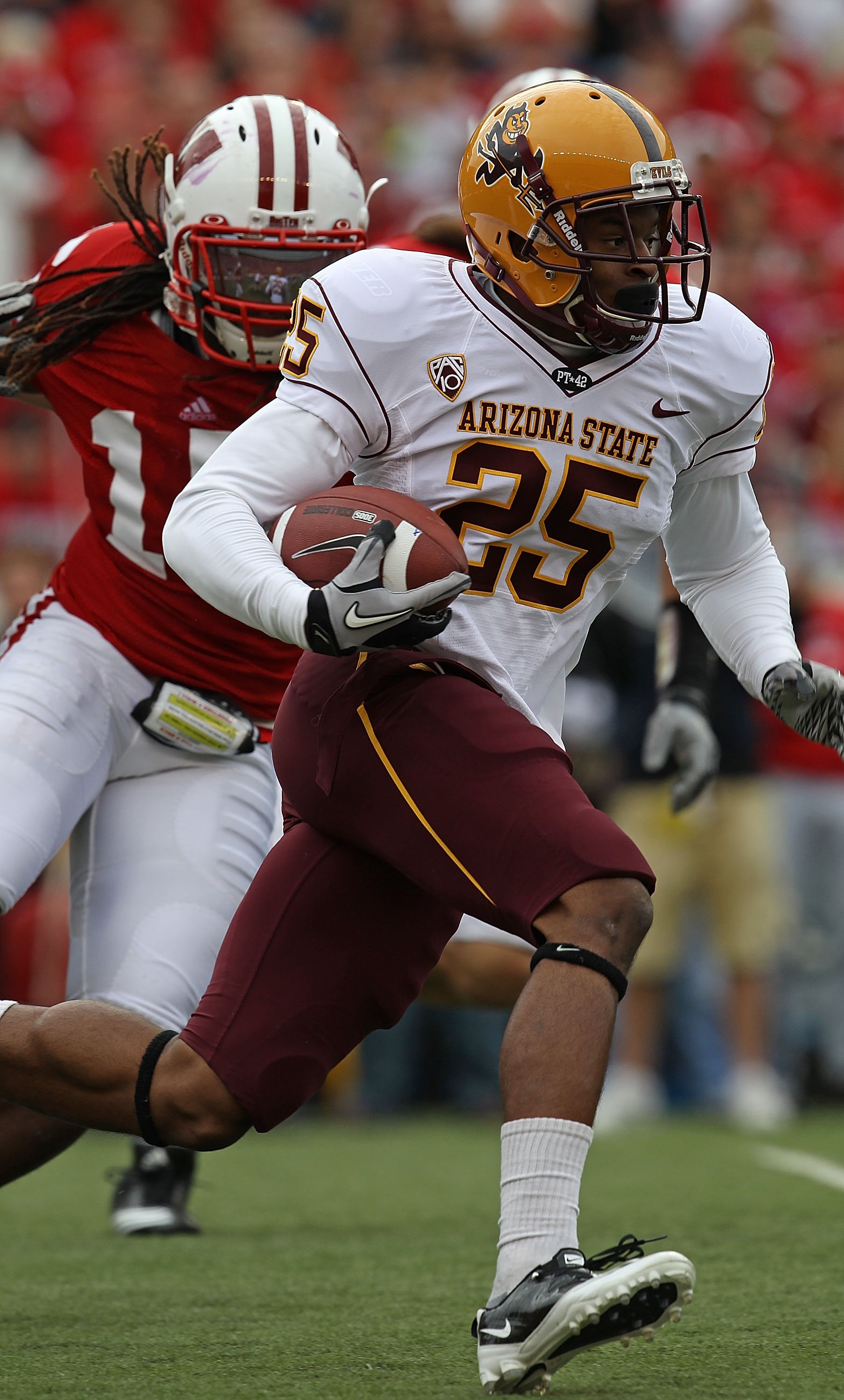 MADISON, WI - SEPTEMBER 18: Deantre Lewis #25  of the Arizona State Sun Devils runs against the Wisconsin Badgers at Camp Randall Stadium on September 18, 2010 in Madison, Wisconsin. Wisconsin defeated Arizona State 20-19. (Photo by Jonathan Daniel/Getty