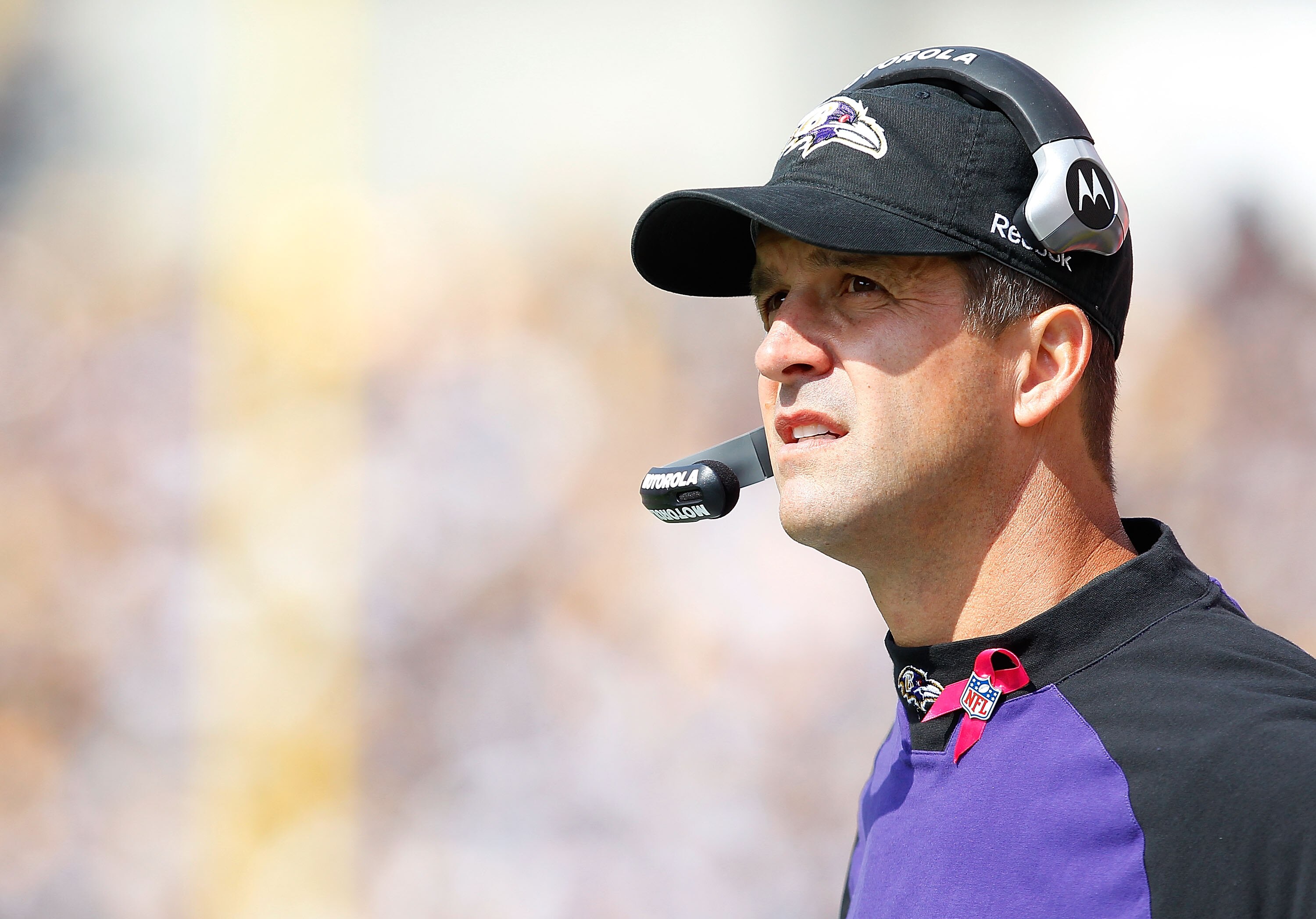 PITTSBURGH - OCTOBER 03:  Head coach John Harbaugh of the Baltimore Ravens watches his team play against the Pittsburgh Steelers during the game on October 3, 2010 at Heinz Field in Pittsburgh, Pennsylvania.  (Photo by Jared Wickerham/Getty Images)