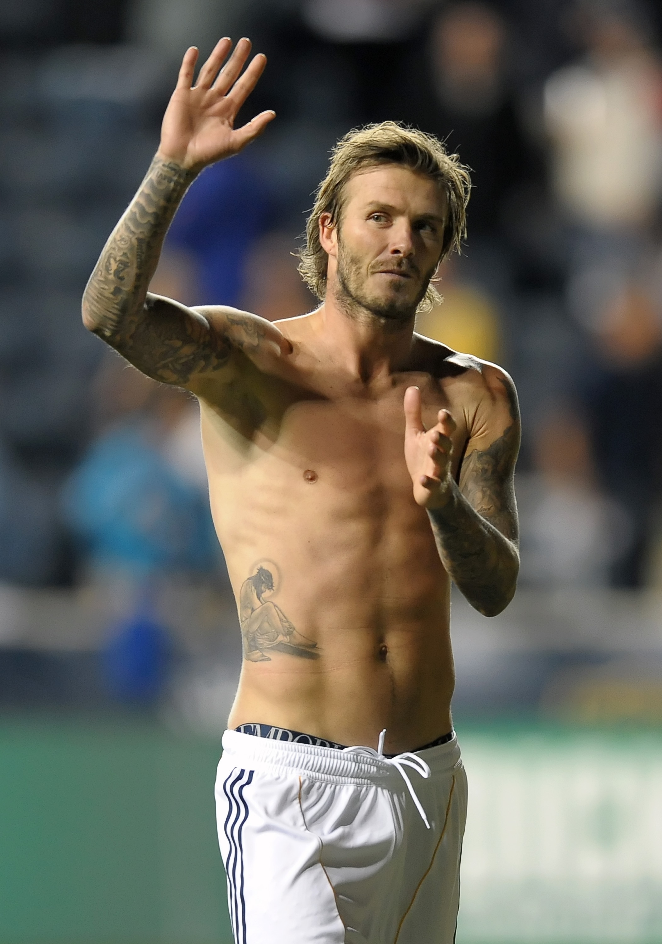 CHESTER, PA - OCTOBER 07: David Beckham #23 of the Los Angeles Galaxy waves to the crowd after the game against the Philadelphia Union at PPL Park on October 7, 2010  in Chester, Pennsylvania. The Galaxy won 1-0. (Photo by Drew Hallowell/Getty Images)