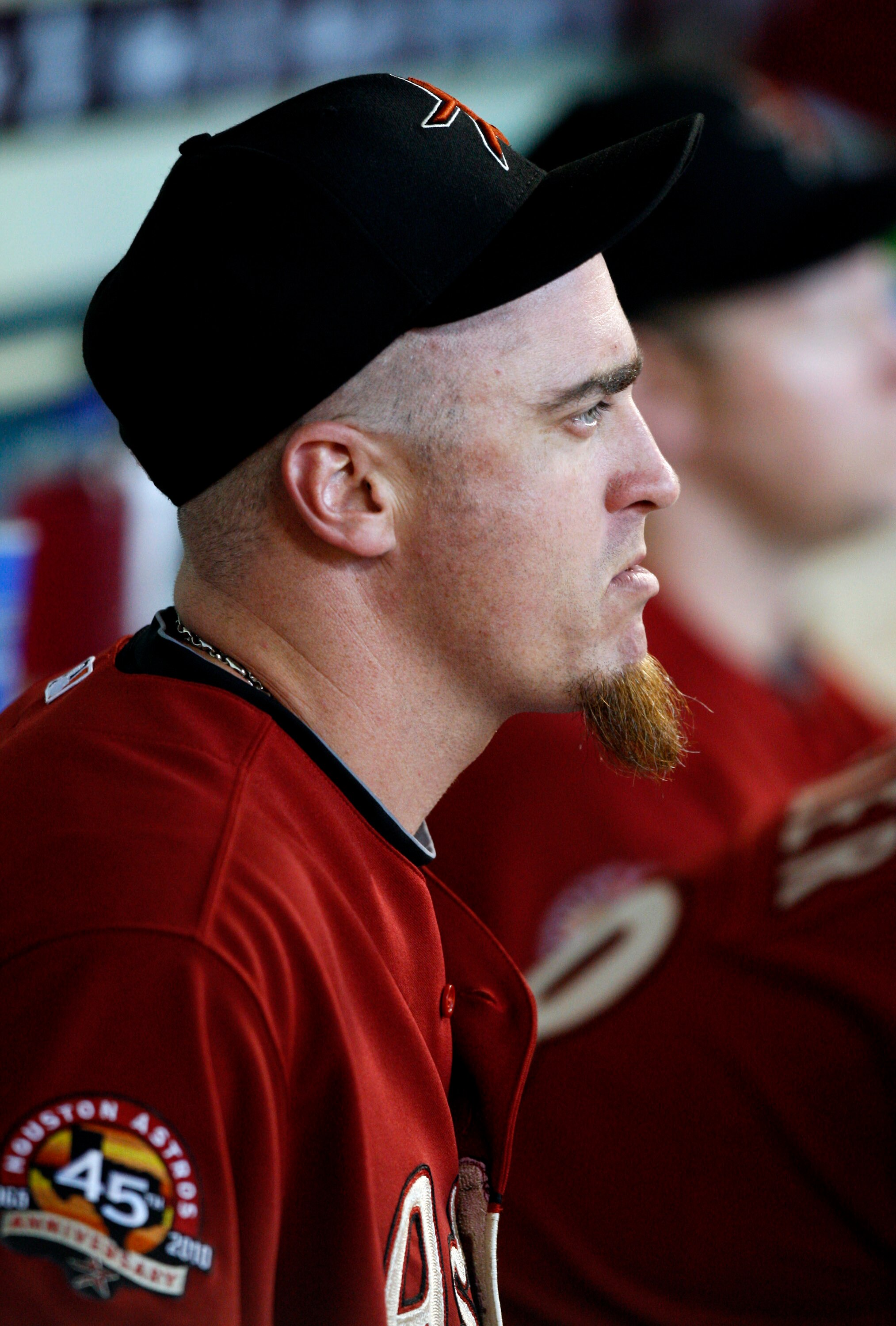 HOUSTON - AUGUST 15:  Brett Myers of the Houston Astros looks on from the dugout during a game with the Pittsburgh Pirates at Minute Maid Park on August 15, 2010 in Houston, Texas.  (Photo by Bob Levey/Getty Images)