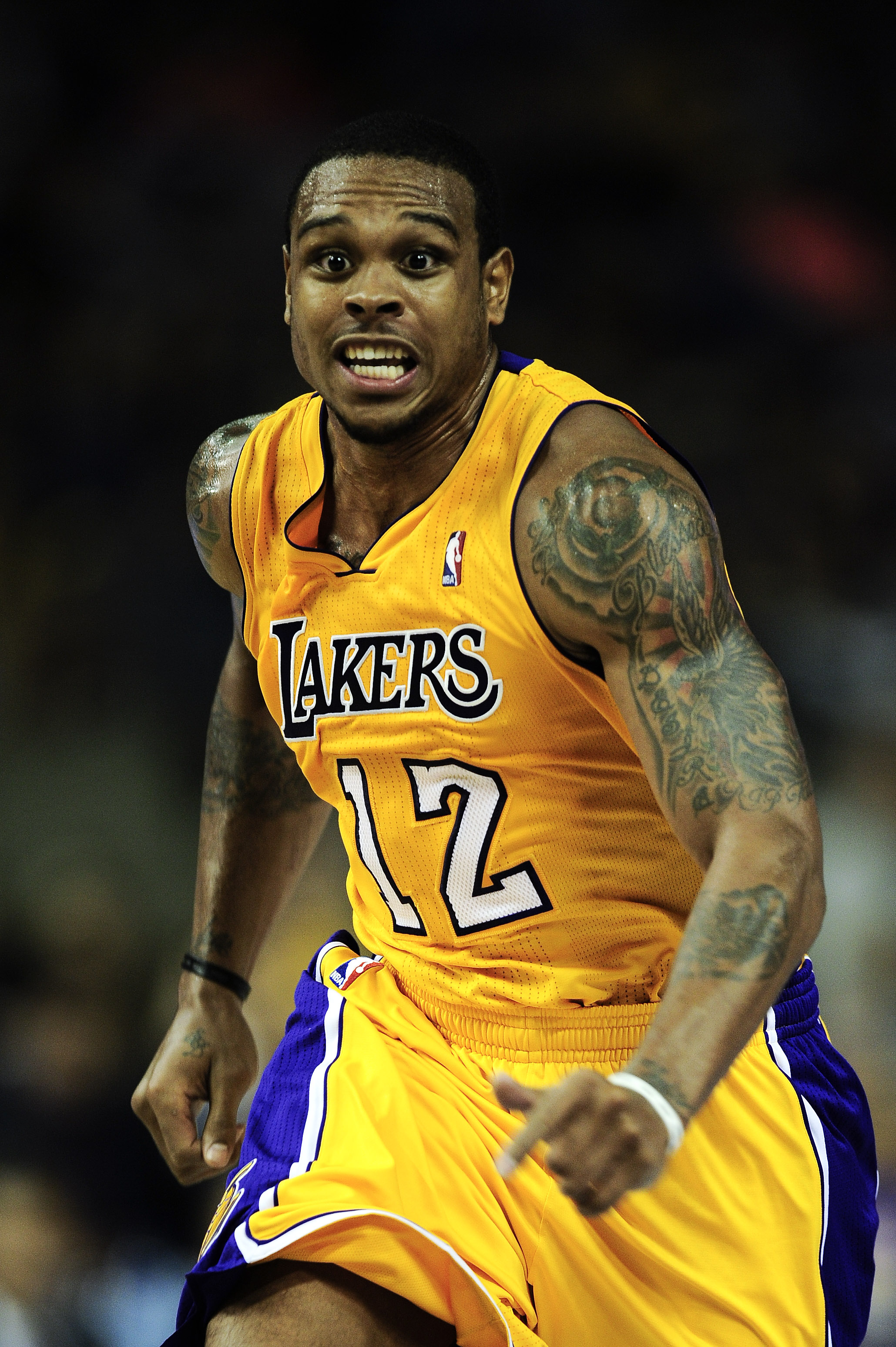 BARCELONA, SPAIN - OCTOBER 07:  Shannon Brown #12 of the Los Angeles Lakers in action during the NBA Europe Live match between Los Angeles Lakers and Regal FC Barcelona at the at Palau Blaugrana on October 7, 2010 in Barcelona, Spain.  (Photo by David Ram