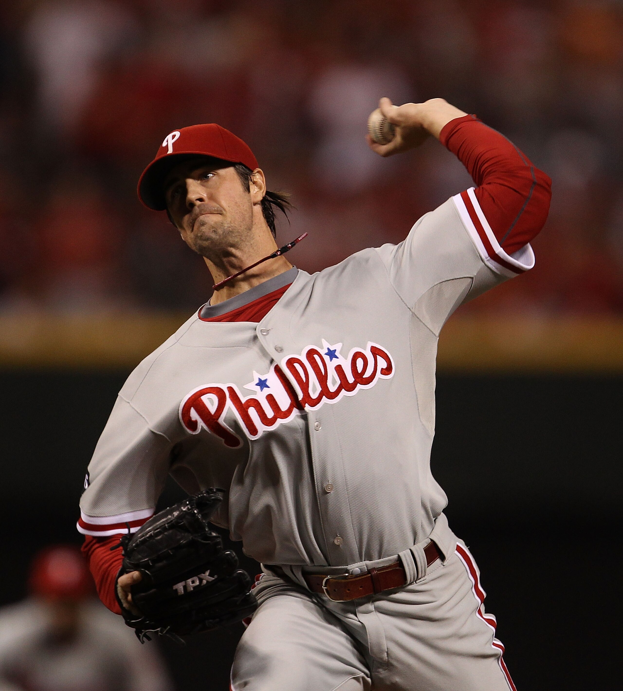 CINCINNATI - OCTOBER 10: Starting pitcher Cole Hamels #35 of the Philadelphia Phillies delivers the ball against the Cincinnati Reds during game 3 of the NLDS at Great American Ball Park on October 10, 2010 in Cincinnati, Ohio. (Photo by Jonathan Daniel/G