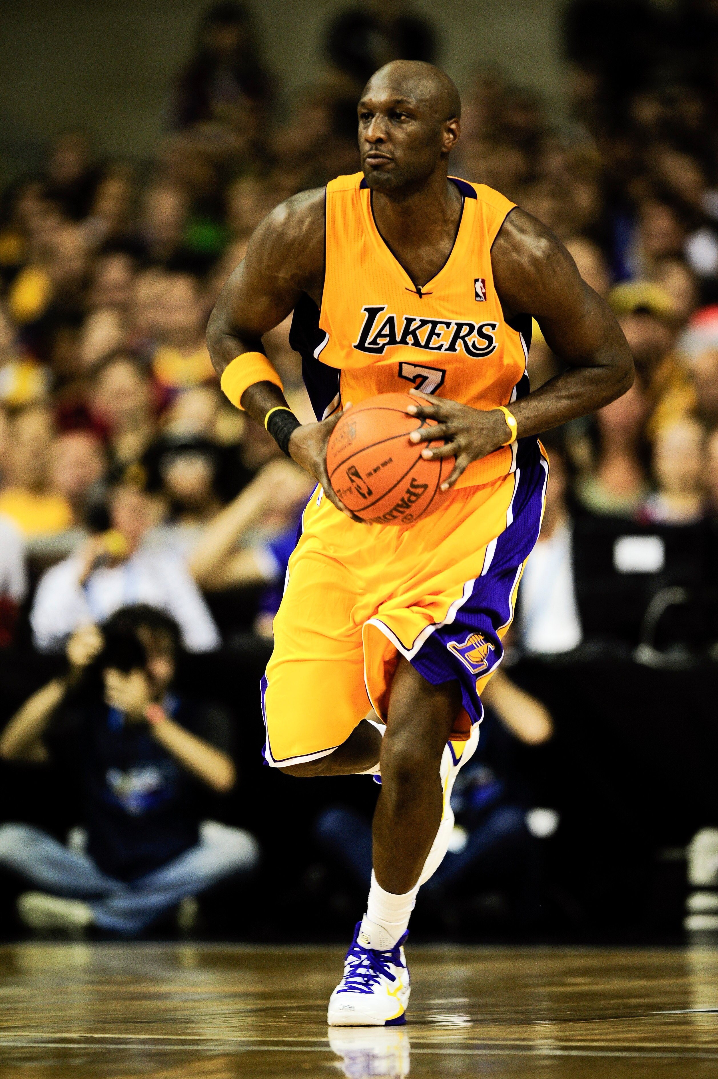 BARCELONA, SPAIN - OCTOBER 07:  Lamar Odom #7 of the Los Angeles Lakers in action during the NBA Europe Live match between Los Angeles Lakers and Regal FC Barcelona at the at Palau Blaugrana on October 7, 2010 in Barcelona, Spain.  (Photo by David Ramos/G
