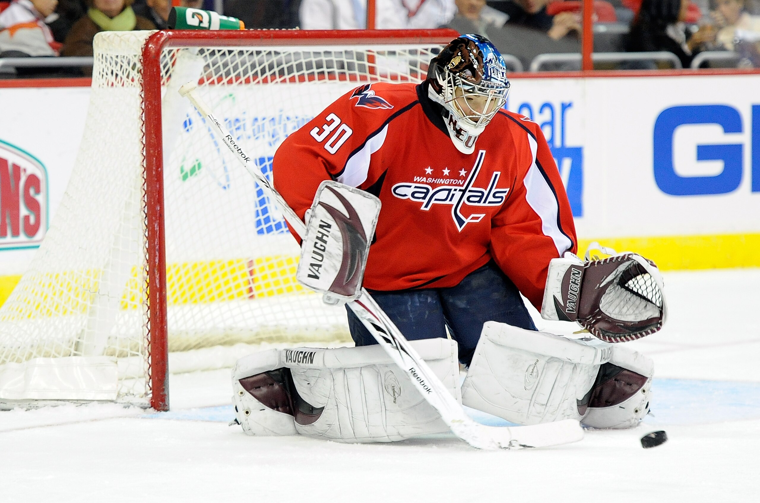 WASHINGTON - DECEMBER 23:  Michal Neuvirth #30 of the Washington Capitals makes a save against the Buffalo Sabres at the Verizon Center on December 23, 2009 in Washington, DC.  (Photo by Greg Fiume/Getty Images)