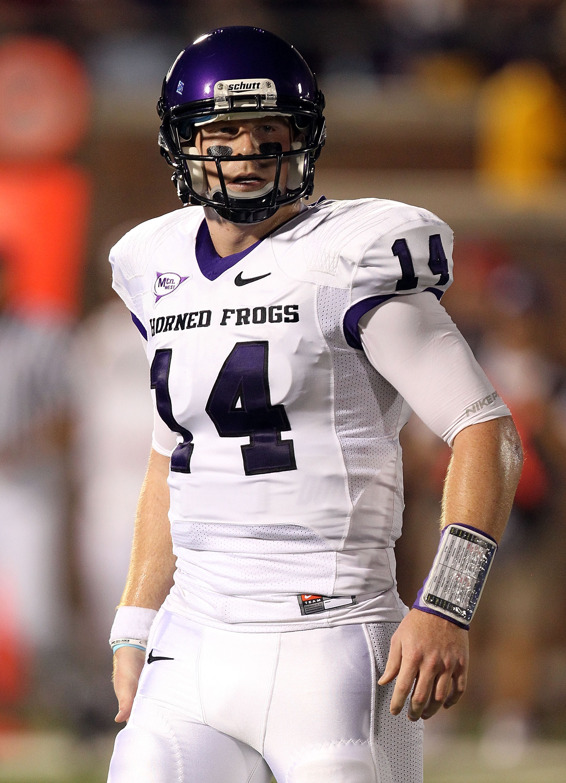 DALLAS - SEPTEMBER 24:  Quarterback Andy Dalton #14 of the TCU Horned Frogs at Gerald J. Ford Stadium on September 24, 2010 in Dallas, Texas.  (Photo by Ronald Martinez/Getty Images)