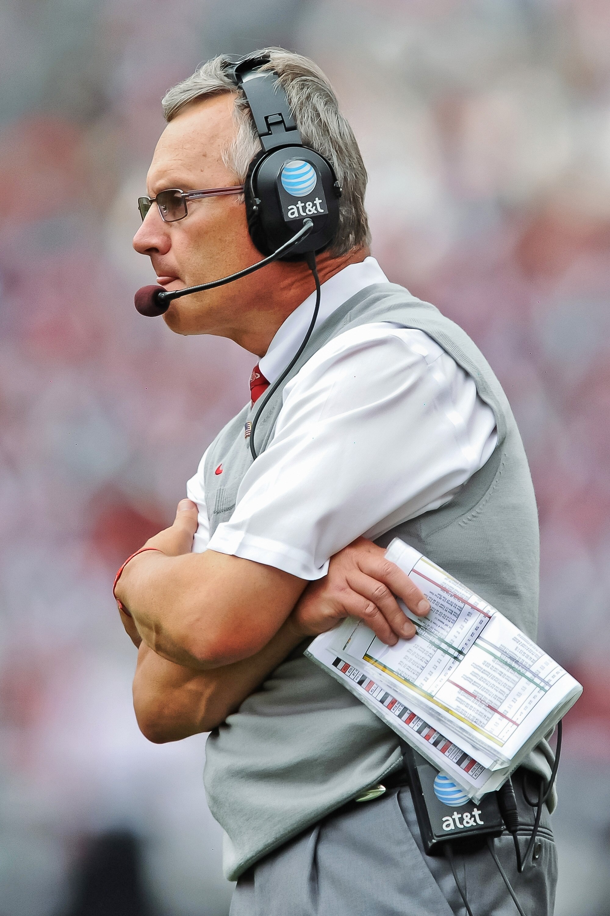 COLUMBUS, OH - SEPTEMBER 11:  Head Coach Jim Tressel of the Ohio State Buckeyes watches his team play against the Miami Hurricanes at Ohio Stadium on September 11, 2010 in Columbus, Ohio.  (Photo by Jamie Sabau/Getty Images)