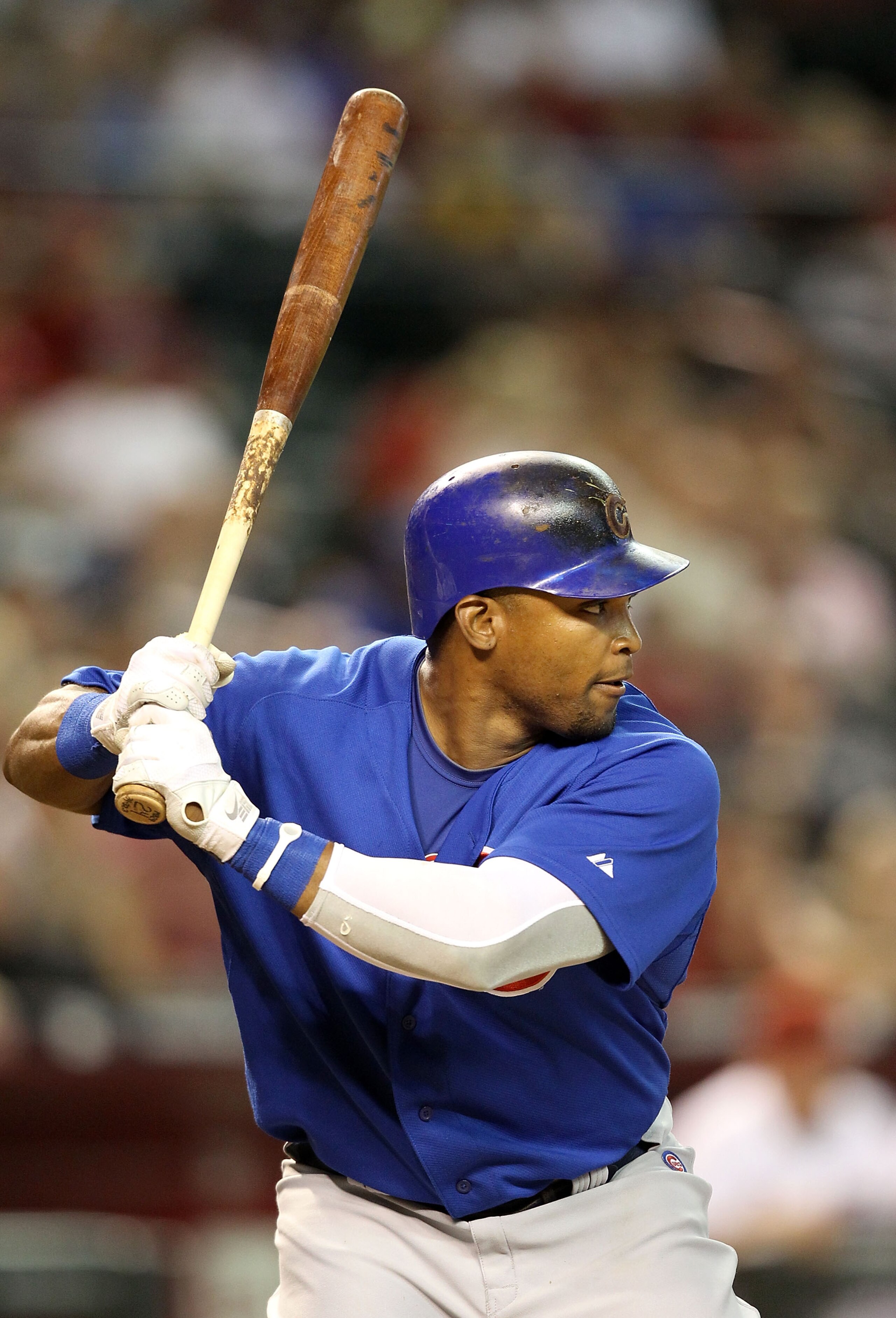 PHOENIX - JULY 05:  Marlon Byrd #24 of the Chicago Cubs bats against the Arizona Diamondbacks during the Major League Baseball game at Chase Field on July 5, 2010 in Phoenix, Arizona.  (Photo by Christian Petersen/Getty Images)