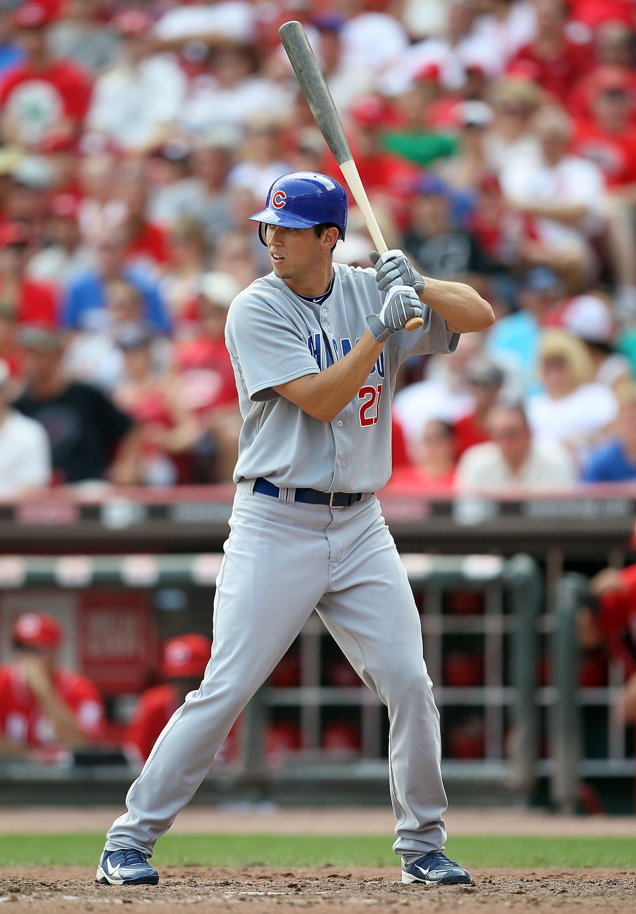 CINCINNATI - AUGUST 29:  Tyler Colvin #21 of the Chicago Cubs is at bat during the game against the Cincinnati Reds at Great American Ball Park on August 29, 2010 in Cincinnati, Ohio.  (Photo by Andy Lyons/Getty Images)