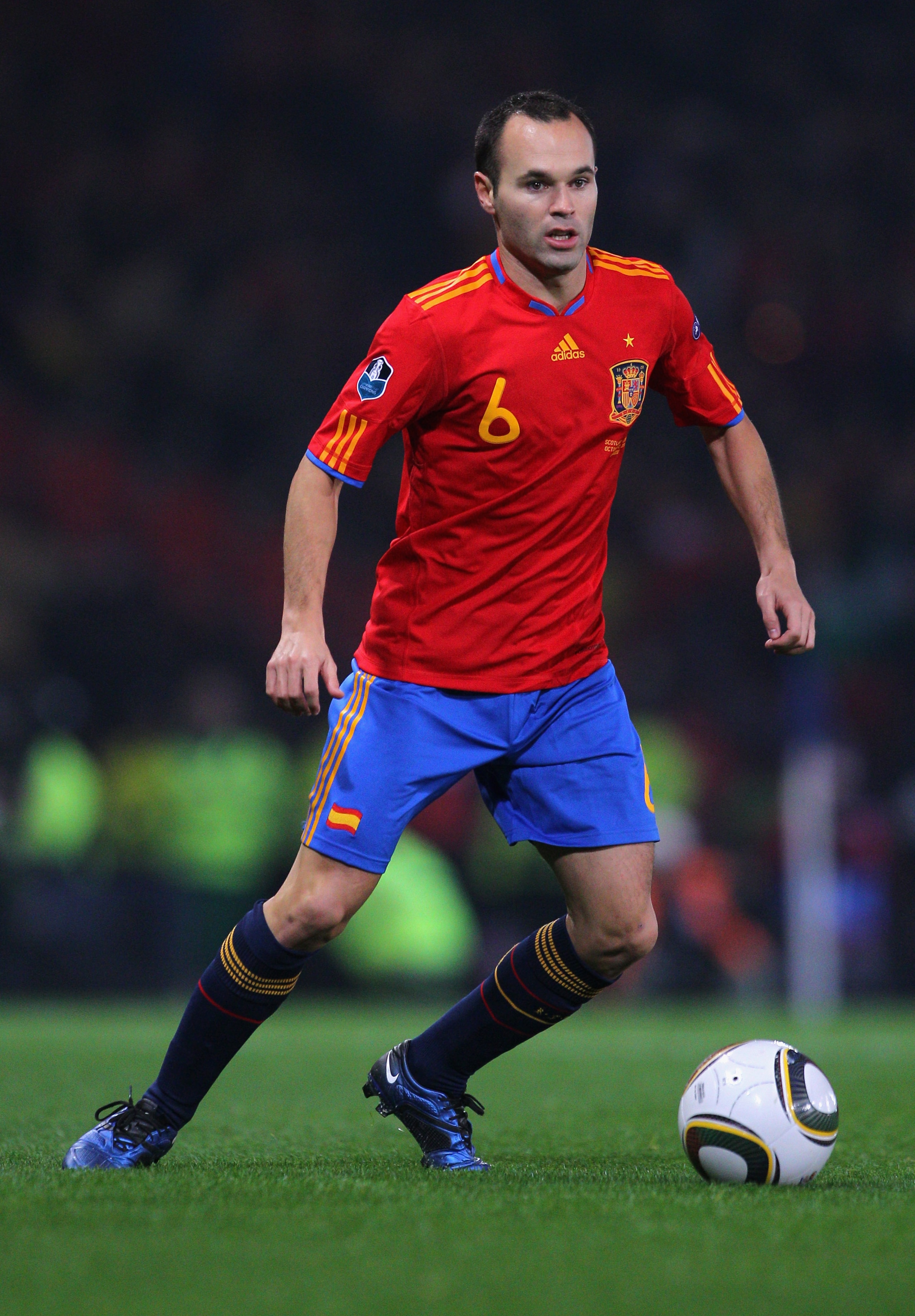 GLASGOW, SCOTLAND - OCTOBER 12:  Andres Iniesta of Spain during the UEFA EURO 2012 Group I qualifying match between Scotland and Spain at Hampden Park on October 12, 2010 in Glasgow, Scotland.  (Photo by Clive Rose/Getty Images)