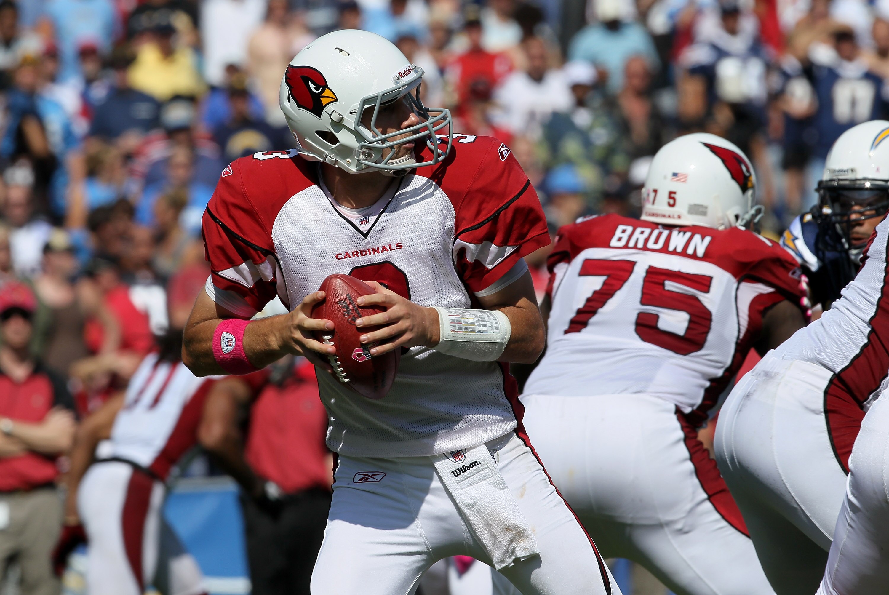 SAN DIEGO - OCTOBER 03: Quarterback Derek Anderson #3 of the Arizona Cardinals drops back to pass against the San Diego Chargers at Qualcomm Stadium on October 3, 2010 in San Diego, California. The Chargers won 41-10. (Photo by Stephen Dunn/Getty Image SAN DIEGO - OCTOBER 03: Quarterback Derek Anderson #3 of the Arizona Cardinals drops back to pass against the San Diego Chargers at Qualcomm Stadium on October 3, 2010 in San Diego, California. The Chargers won 41-10. (Photo by Stephen Dunn/Getty Image
