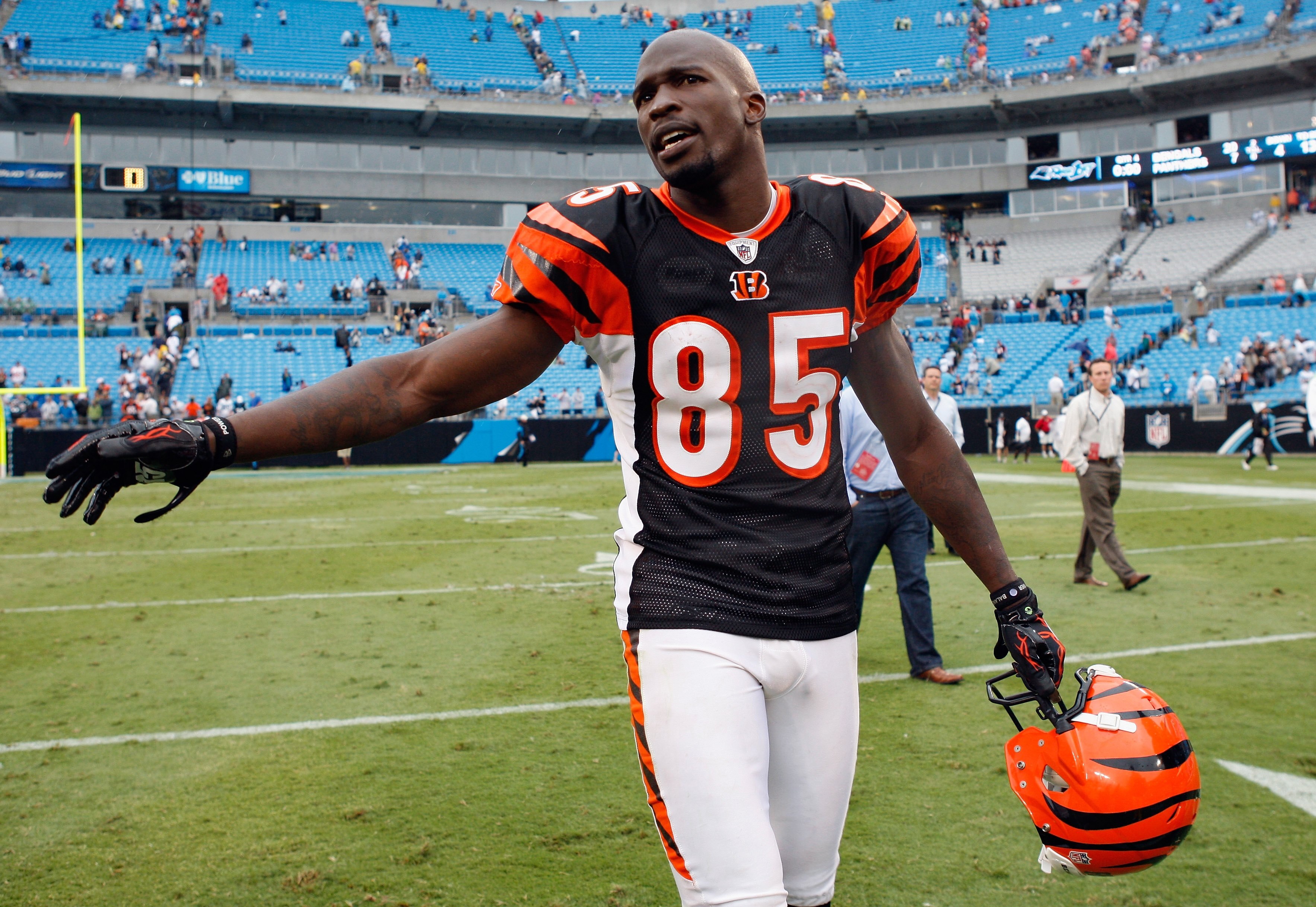 CHARLOTTE, NC - SEPTEMBER 26: Chad Ochocinco #85 of the Cincinnati Bengals during their game against the Carolina Panthers at Bank of America Stadium on September 26, 2010 in Charlotte, North Carolina. (Photo by Streeter Lecka/Getty Images) CHARLOTTE, NC - SEPTEMBER 26: Chad Ochocinco #85 of the Cincinnati Bengals during their game against the Carolina Panthers at Bank of America Stadium on September 26, 2010 in Charlotte, North Carolina. (Photo by Streeter Lecka/Getty Images)