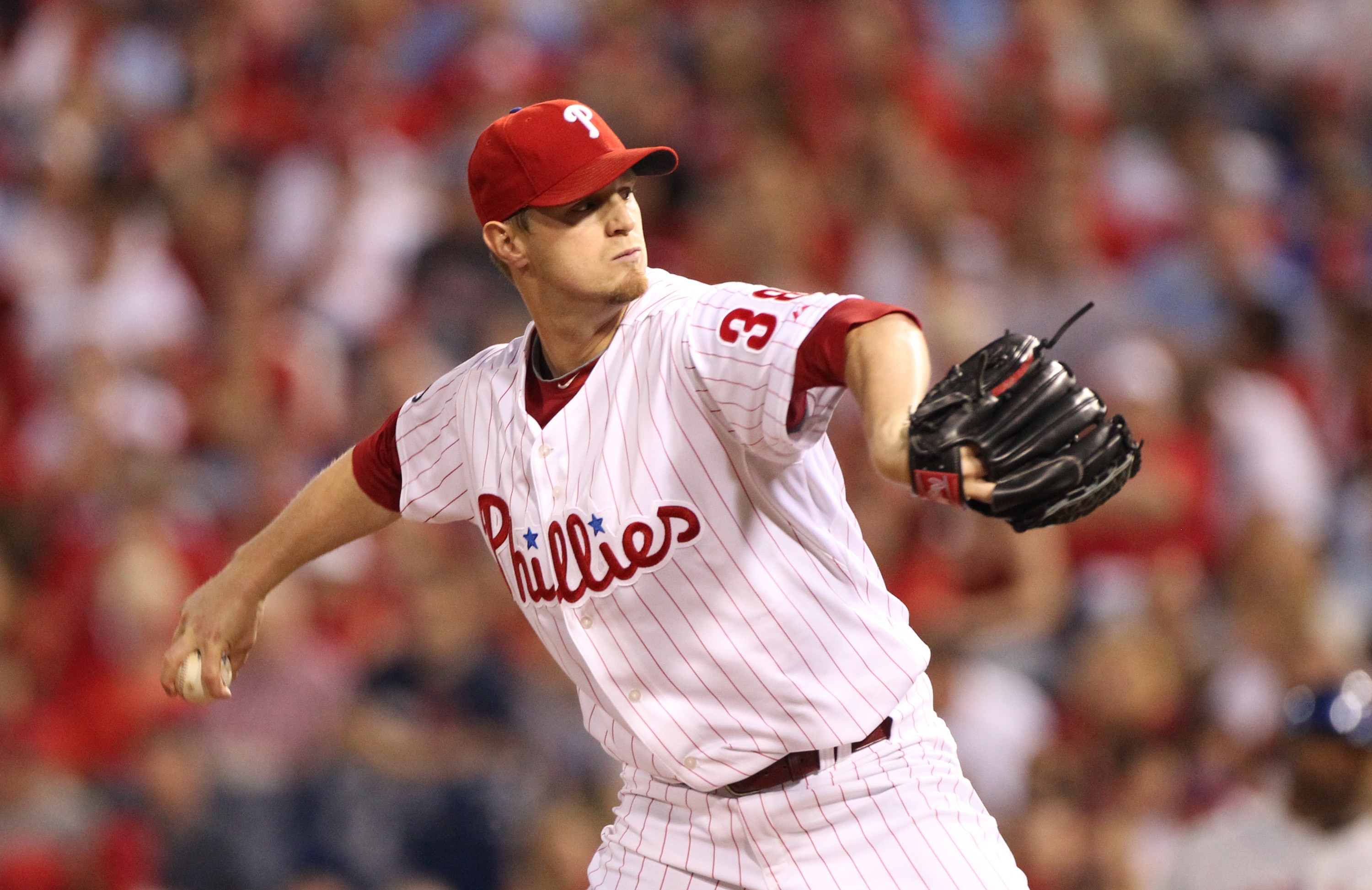 PHILADELPHIA - SEPTEMBER 25: Starting pitcher Kyle Kendrick #38 of the Philadelphia Phillies throws a pitch during a game against the New York Mets at Citizens Bank Park on September 25, 2010 in Philadelphia, Pennsylvania. (Photo by Hunter Martin/Getty Im