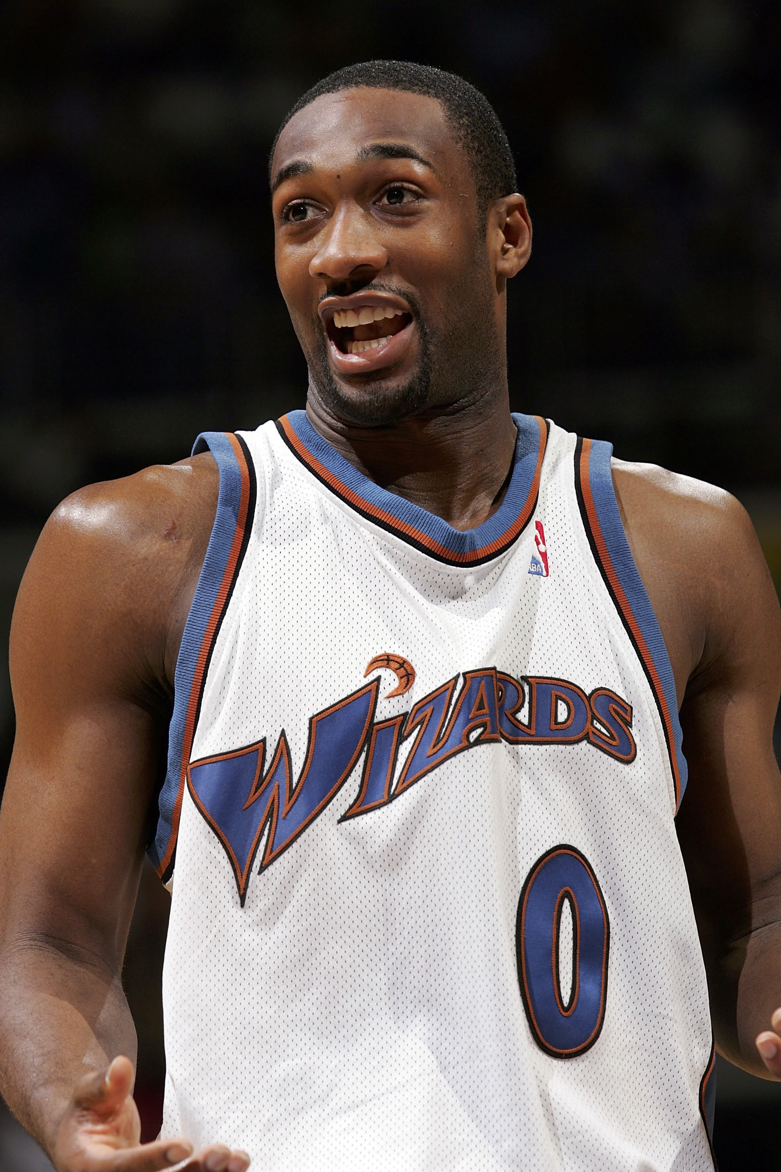 WASHINGTON - APRIL 30:  Gilbert Arenas #0 of the Washington Wizards reacts duirng game four of the Eastern Conference Quarterfinals against the Cleveland Cavaliers during the 2006 NBA Playoffs at the Verizon Center on April 30, 2006 in Washington, DC. The