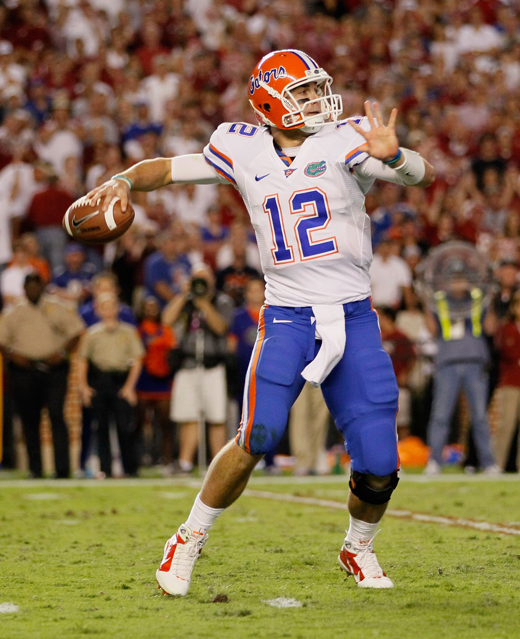 TUSCALOOSA, AL - OCTOBER 02:  Quarterback John Brantley #12 of the Florida Gators against the Alabama Crimson Tide at Bryant-Denny Stadium on October 2, 2010 in Tuscaloosa, Alabama.  (Photo by Kevin C. Cox/Getty Images)