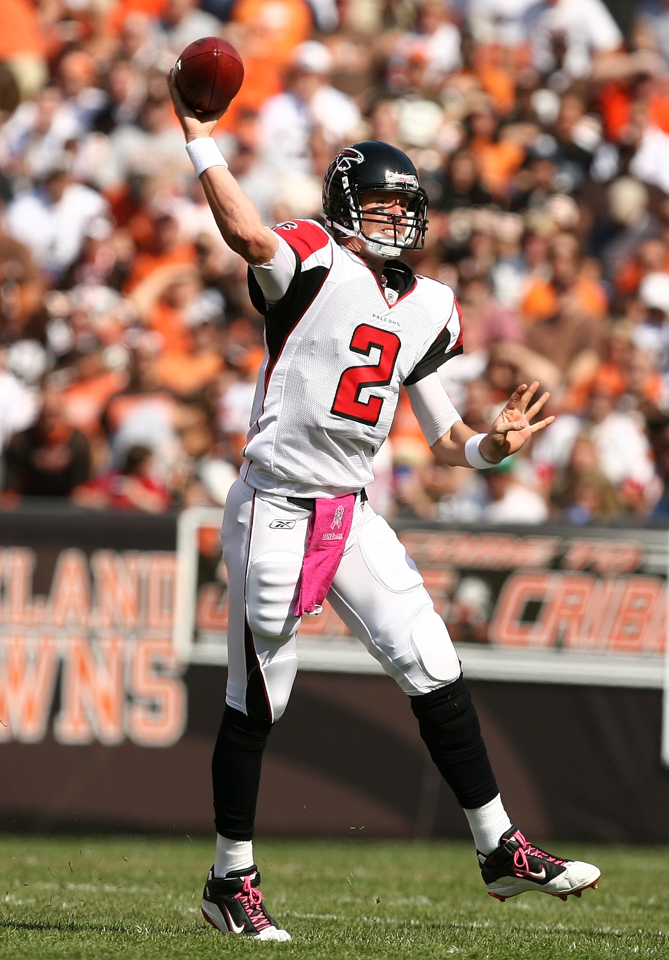 CLEVELAND - OCTOBER 10: Quarterback Matt Ryan #2 of the Atlanta Falcons throws to a receiver against the Cleveland Browns at Cleveland Browns Stadium on October 10, 2010 in Cleveland, Ohio. (Photo by Matt Sullivan/Getty Images) CLEVELAND - OCTOBER 10: Quarterback Matt Ryan #2 of the Atlanta Falcons throws to a receiver against the Cleveland Browns at Cleveland Browns Stadium on October 10, 2010 in Cleveland, Ohio. (Photo by Matt Sullivan/Getty Images)