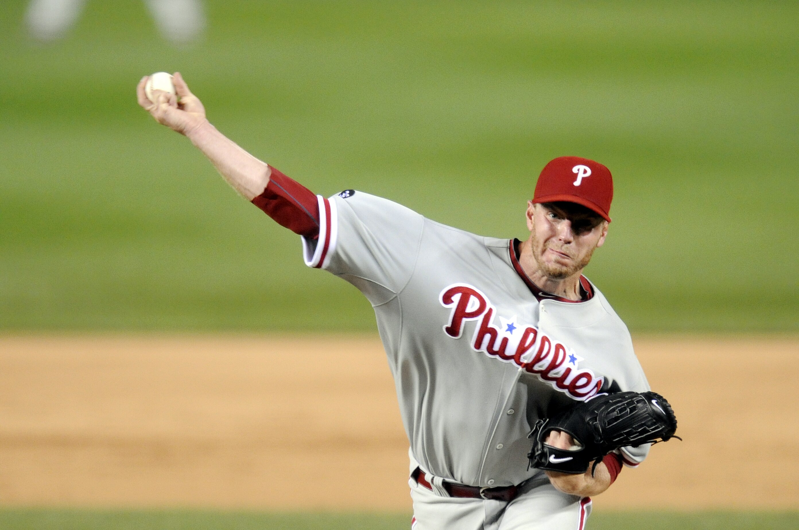 WASHINGTON - SEPTEMBER 27:  Roy Halliday #34 of the Philadelphia Phillies pitches during a baseball game against the Washington Nationals on September 27, 2010 at Nationals Park in Washington, D.C.    (Photo by Mitchell Layton/Getty Images)