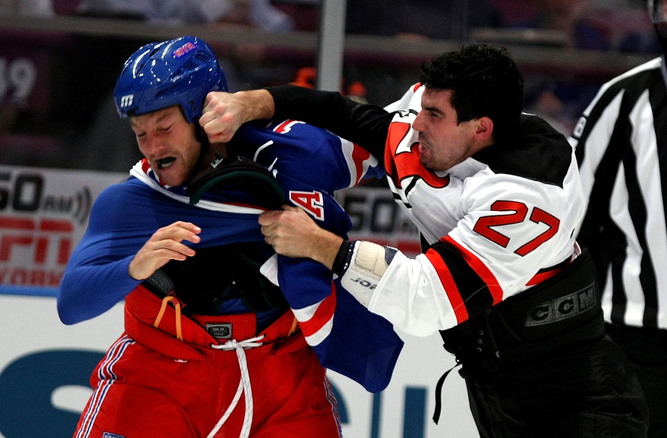 NEW YORK, NY - OCTOBER 22:  Sean Avery #16 of the New York Rangers fights with Mike Mottau #27 of the New Jersey Devils during their game on October 22, 2009 at Madison Square Garden in New York City, New York.  (Photo by Al Bello/Getty Images)