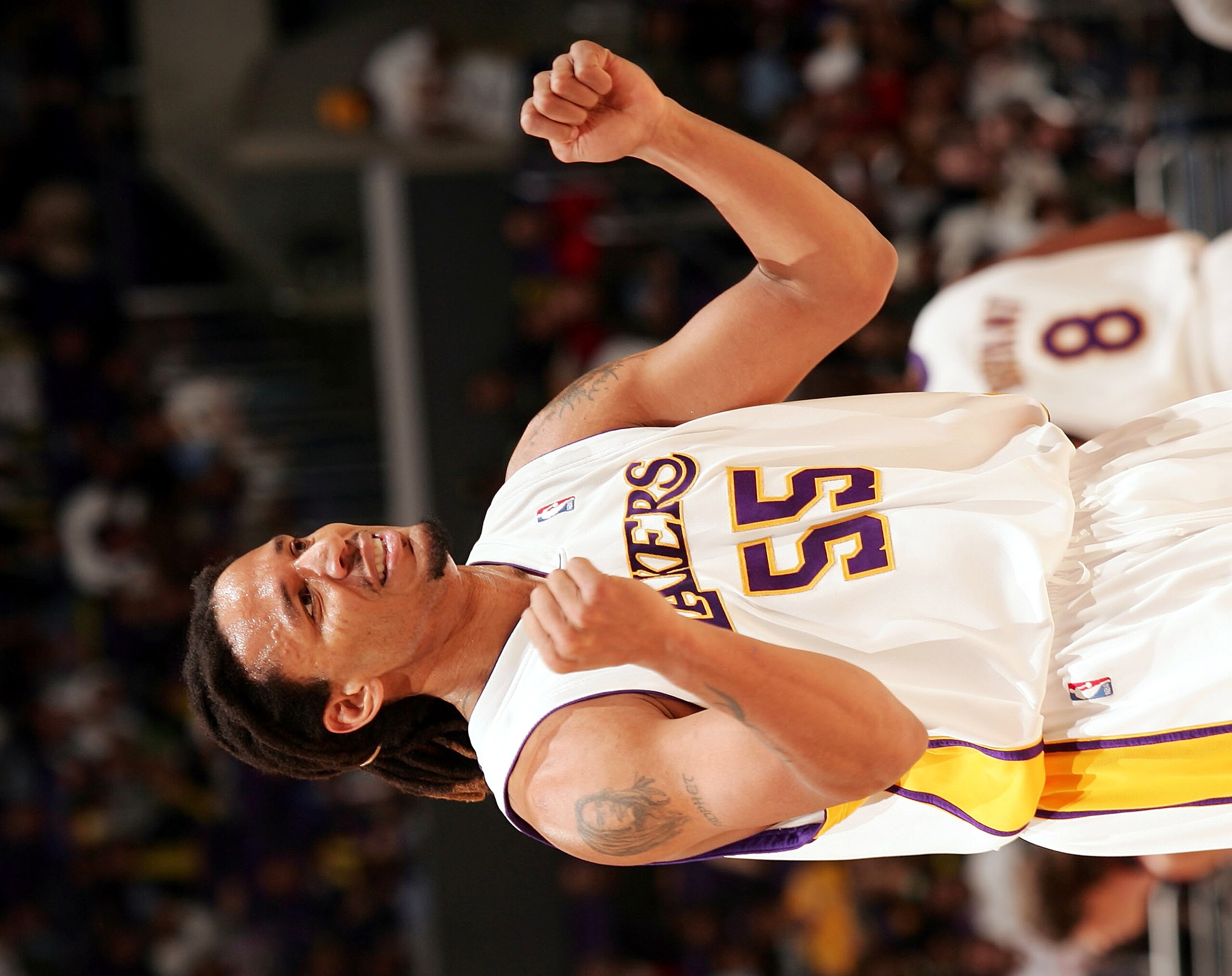 LOS ANGELES - MARCH 27: Brian Grant #55 of the Los Angeles reacts to a call during the game against the Philadelphia 76ers at the Staples Center on March 27, 2005 in Los Angeles, California. The Sixers defeated the Lakers 96-89. NOTE TO USER: User expre LOS ANGELES - MARCH 27: Brian Grant #55 of the Los Angeles reacts to a call during the game against the Philadelphia 76ers at the Staples Center on March 27, 2005 in Los Angeles, California. The Sixers defeated the Lakers 96-89. NOTE TO USER: User expre