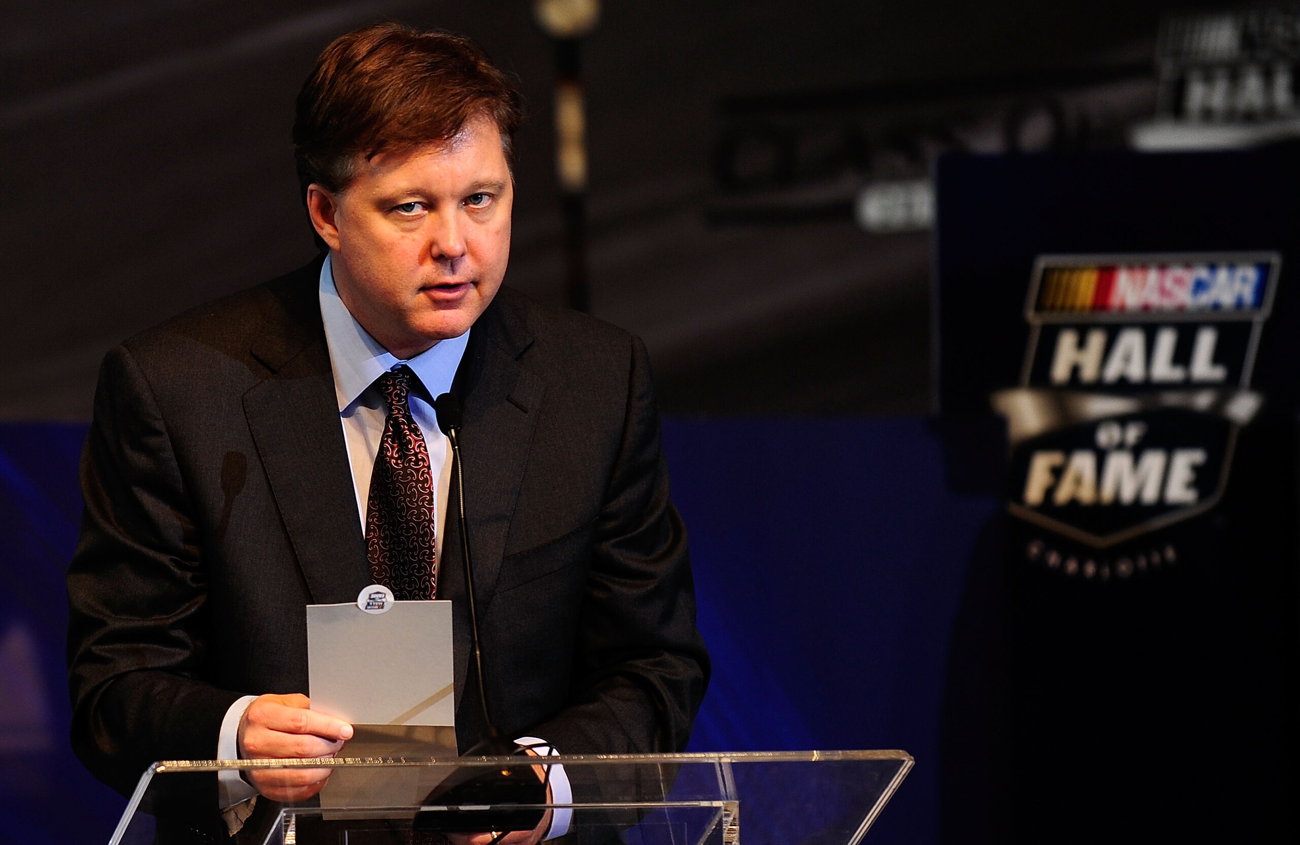 CHARLOTTE, NC - OCTOBER 13:  NASCAR Chairman and CEO Brian France announces the second class of inductees into the NASCAR Hall of Fame during NASCAR Hall of Fame Voting Day at the NASCAR Hall of Fame on October 13, 2010 in Charlotte, North Carolina.  (Pho