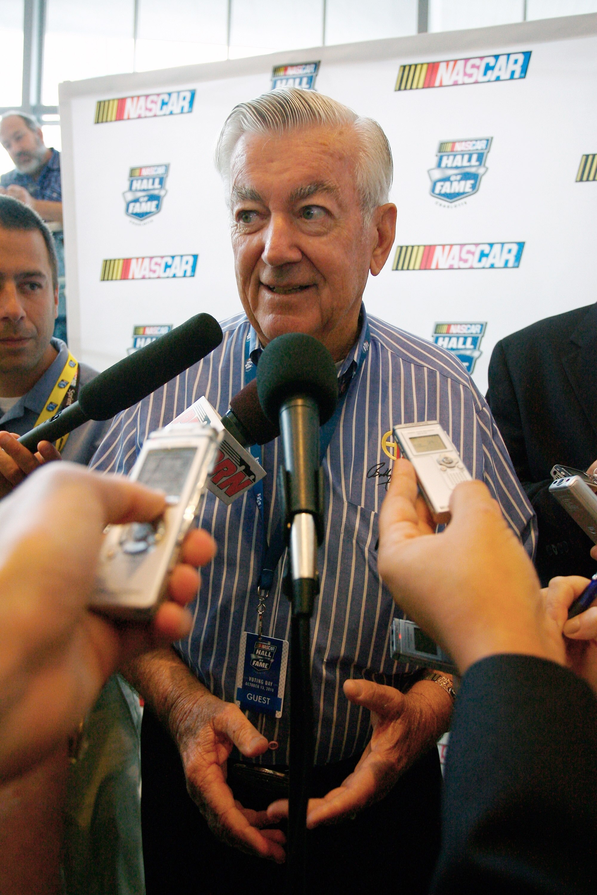 CHARLOTTE, NC - OCTOBER 13:  Former NASCAR driver Bobby Allison speaks with the media during NASCAR Hall of Fame Voting Day at the NASCAR Hall of Fame on October 13, 2010 in Charlotte, North Carolina.  (Photo by Jason Smith/Getty Images for NASCAR)