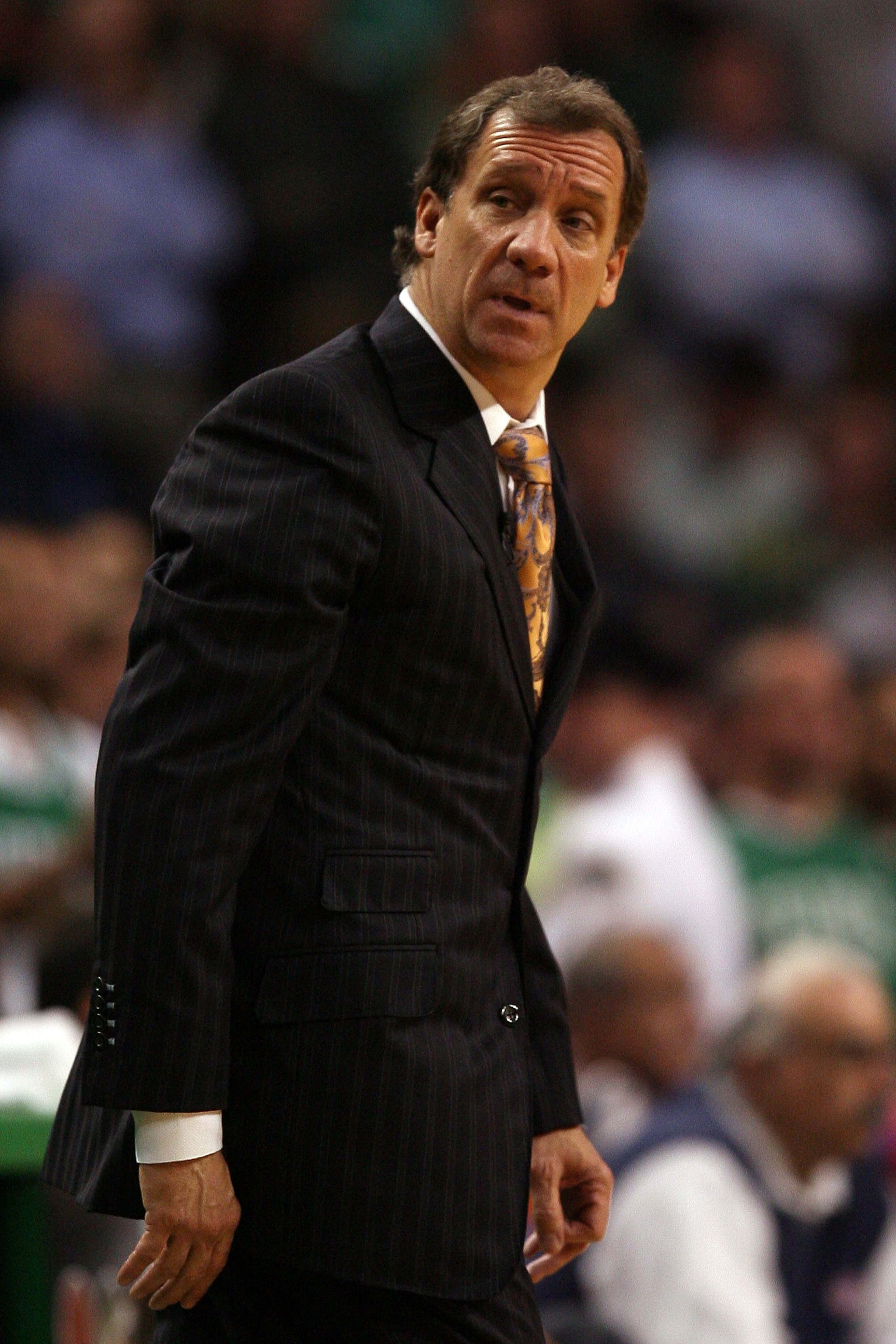 BOSTON - MAY 28:  Head coach Flip Saunders of the Detroit Pistons lookks on from the sidelines while playing against the Boston Celtics during Game Five of the Eastern Conference finals during the 2008 NBA Playoffs at TD Banknorth Garden on May 28, 2008 i