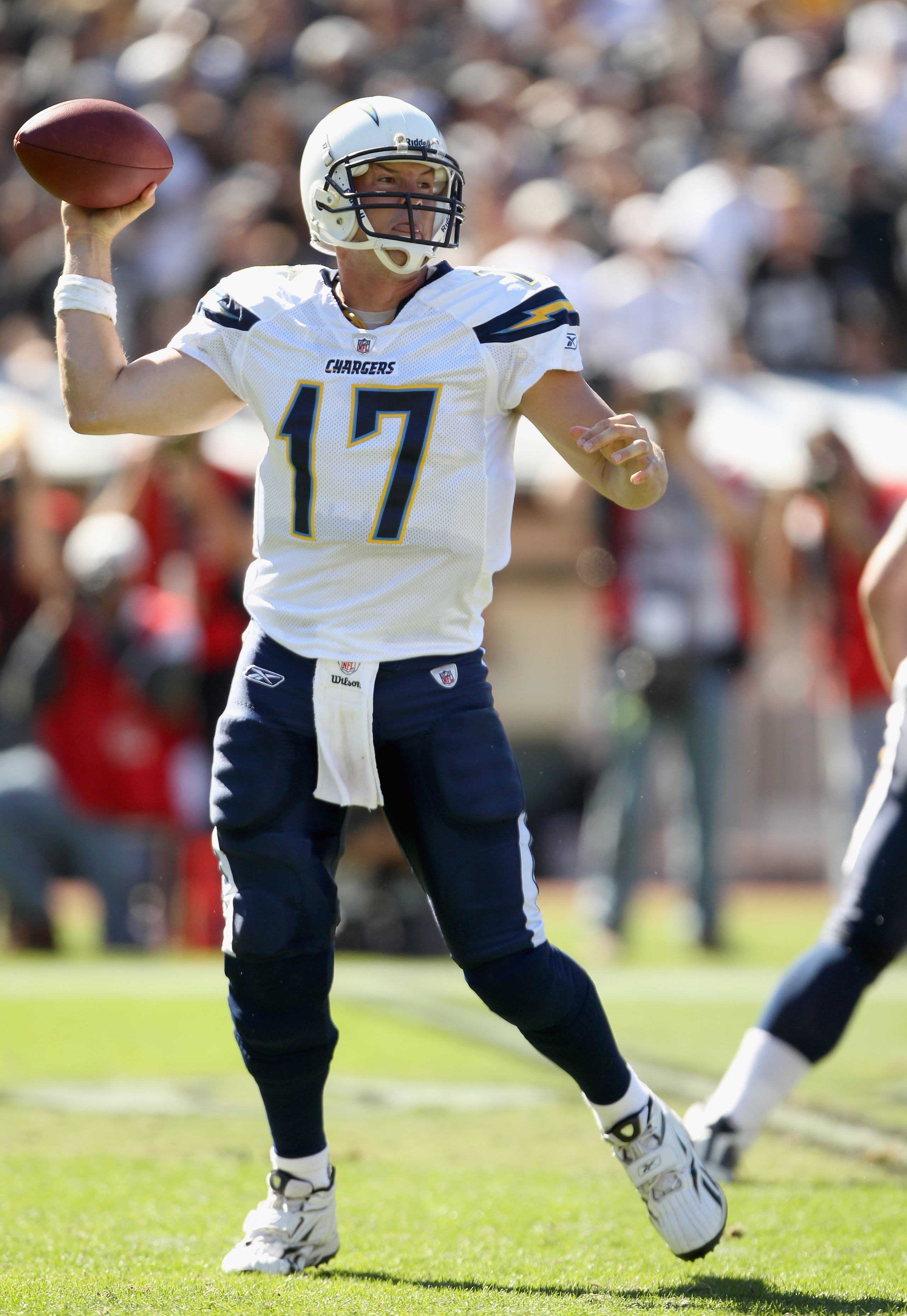 OAKLAND, CA - OCTOBER 10:  Philip Rivers #17 of the San Diego Chargers in action against the Oakland Raiders at Oakland-Alameda County Coliseum on October 10, 2010 in Oakland, California.  (Photo by Ezra Shaw/Getty Images)