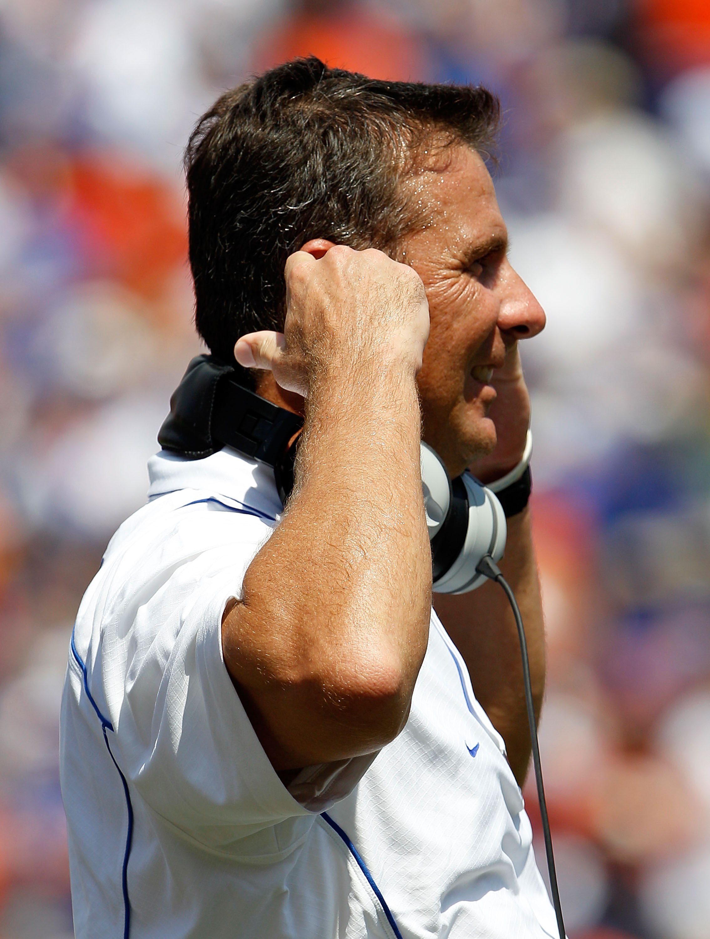 GAINESVILLE, FL - SEPTEMBER 11: Head coach Urban Meyer of the Florida Gators watches the action during a game against the South Florida Bulls at Ben Hill Griffin Stadium on September 11, 2010 in Gainesville, Florida. (Photo by Sam Greenwood/Getty Images GAINESVILLE, FL - SEPTEMBER 11: Head coach Urban Meyer of the Florida Gators watches the action during a game against the South Florida Bulls at Ben Hill Griffin Stadium on September 11, 2010 in Gainesville, Florida. (Photo by Sam Greenwood/Getty Images