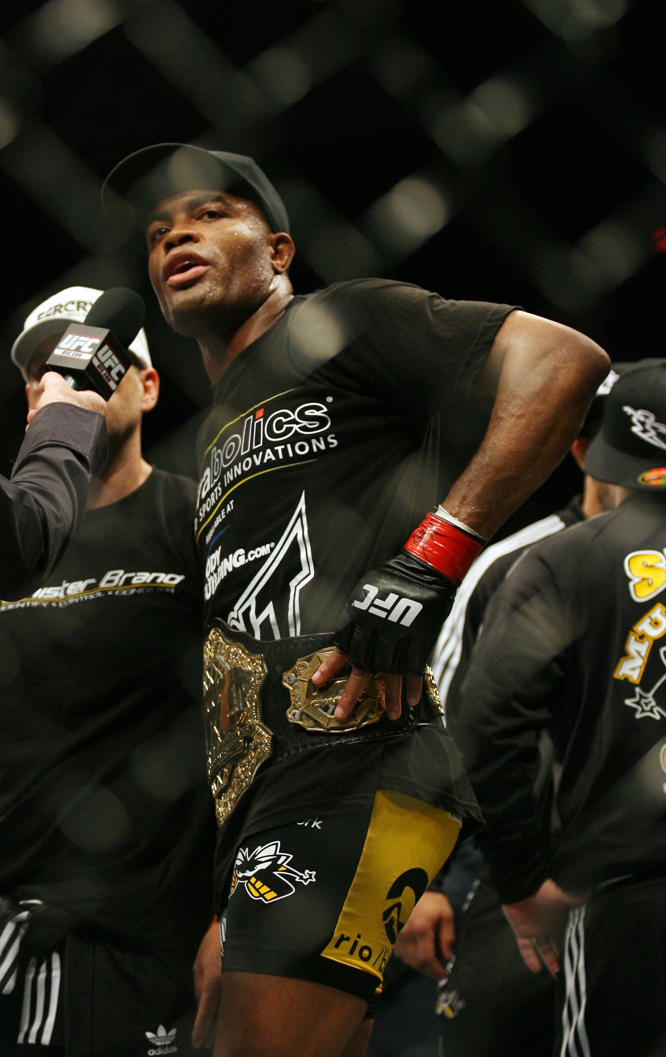 CHICAGO- OCTOBER 25: Anderson Silva talks to fans after he won the Middleweight Title Bout at UFC's Ultimate Fight Night at Allstate Arena on October 25, 2008 in Chicago, Illinois. (Photo by Tasos Katopodis/Getty Images)