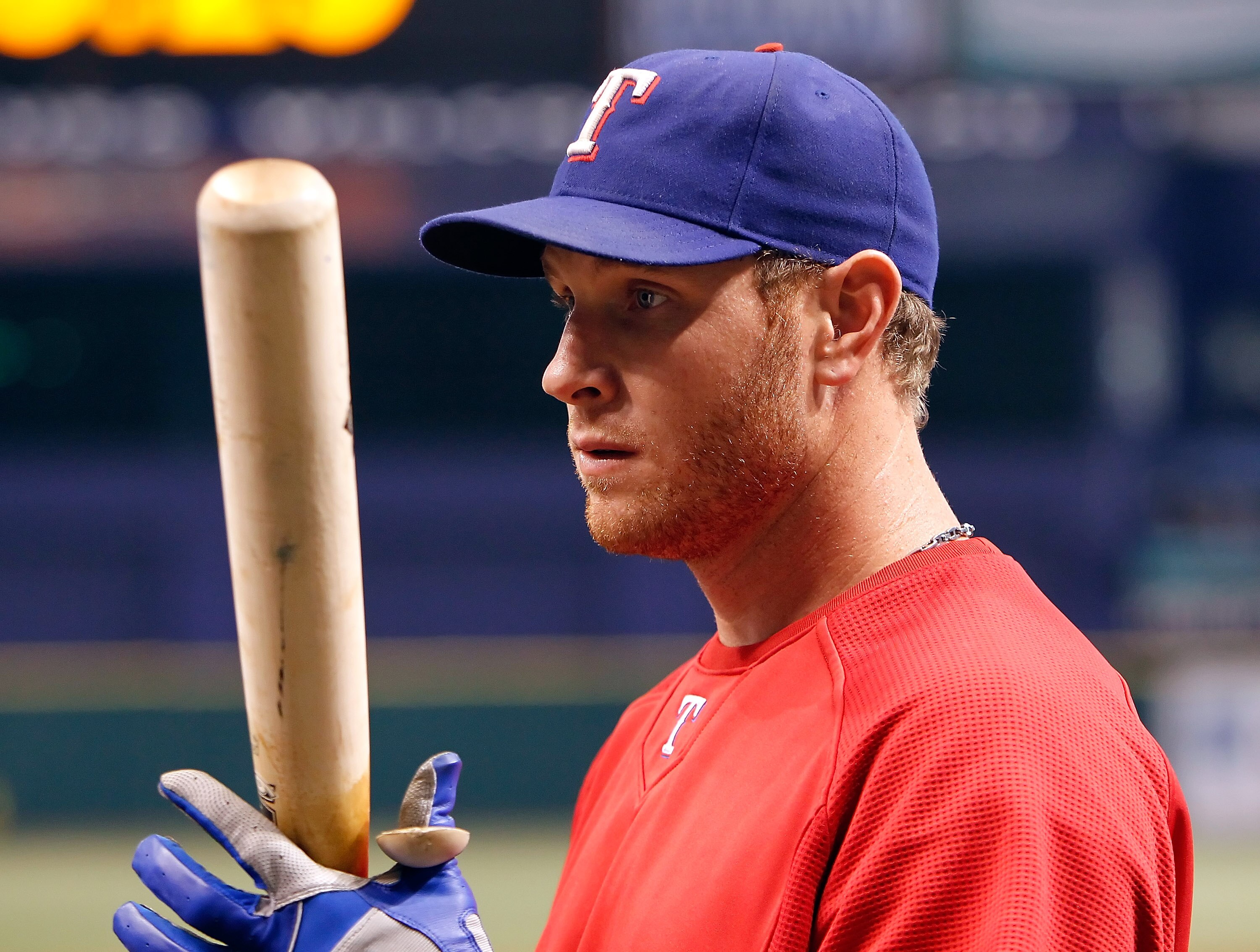 ST. PETERSBURG, FL - OCTOBER 12:  Outfielder Josh Hamilton #32 of the Texas Rangers takes batting practice before Game 5 of the ALDS against the Tampa Bay Rays at Tropicana Field on October 12, 2010 in St. Petersburg, Florida.  (Photo by J. Meric/Getty Im