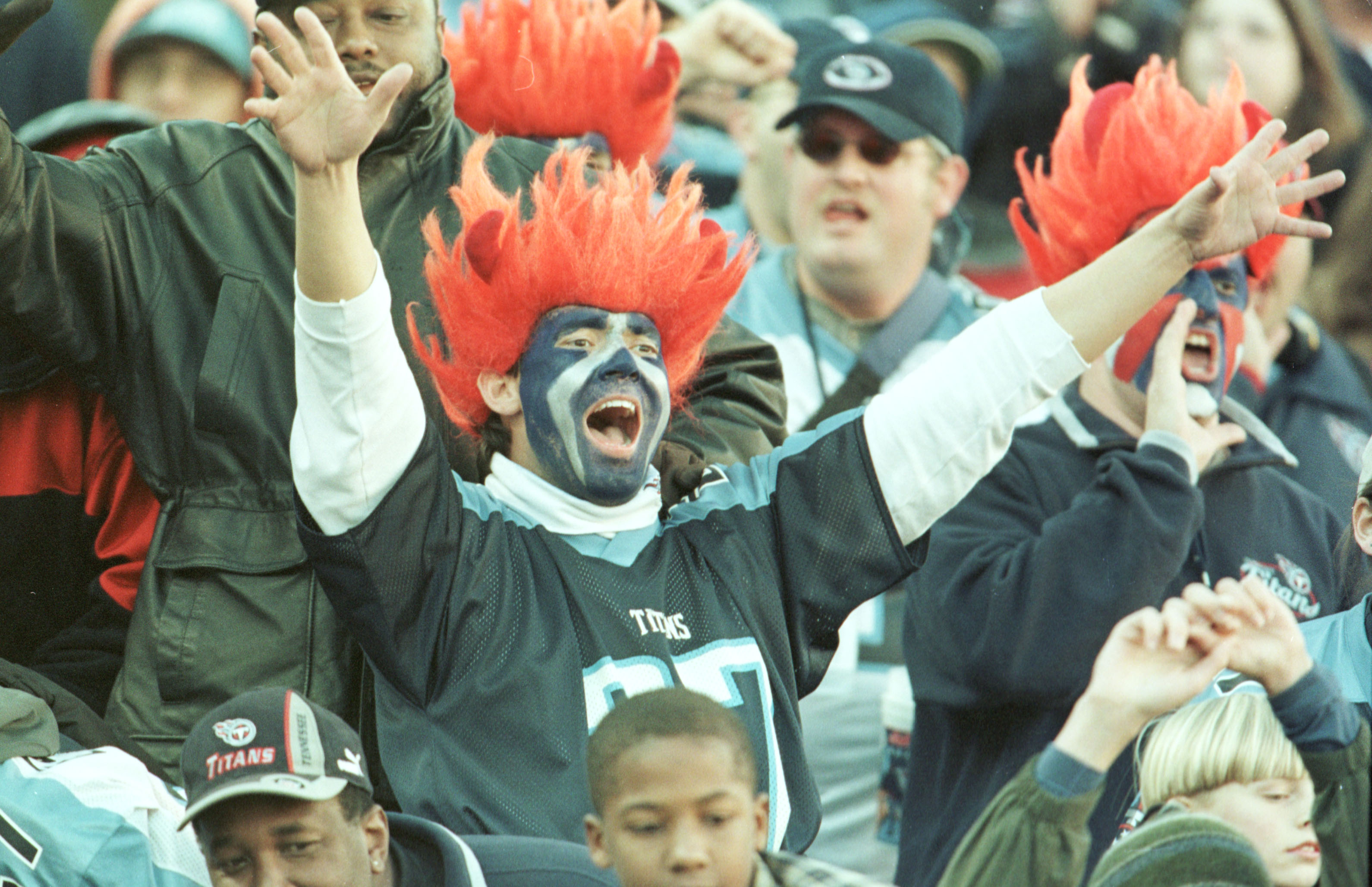 26 Dec 1999:  Fans let loose at the game between the Jacksonville Jaguars and the Tennessee Titans at Adelphia Coliseum in Nashville, Tennessee. The Titans won 41-14. Mandatory Credit: Andy Lyons/ALLSPORT