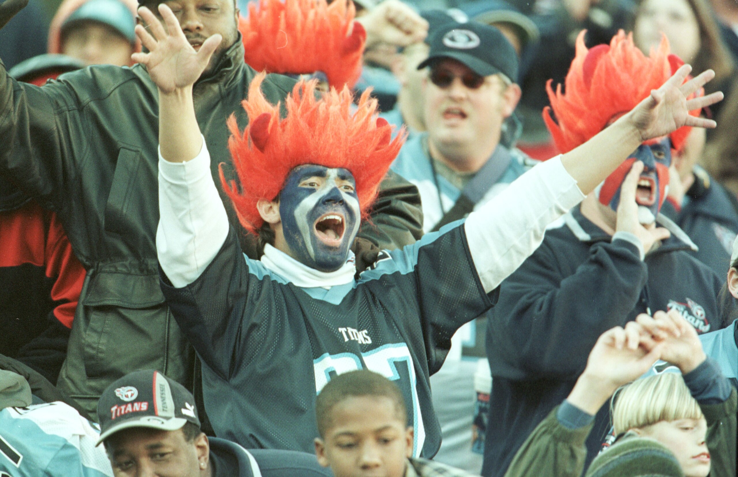 26 Dec 1999:  Fans let loose at the game between the Jacksonville Jaguars and the Tennessee Titans at Adelphia Coliseum in Nashville, Tennessee. The Titans won 41-14. Mandatory Credit: Andy Lyons/ALLSPORT