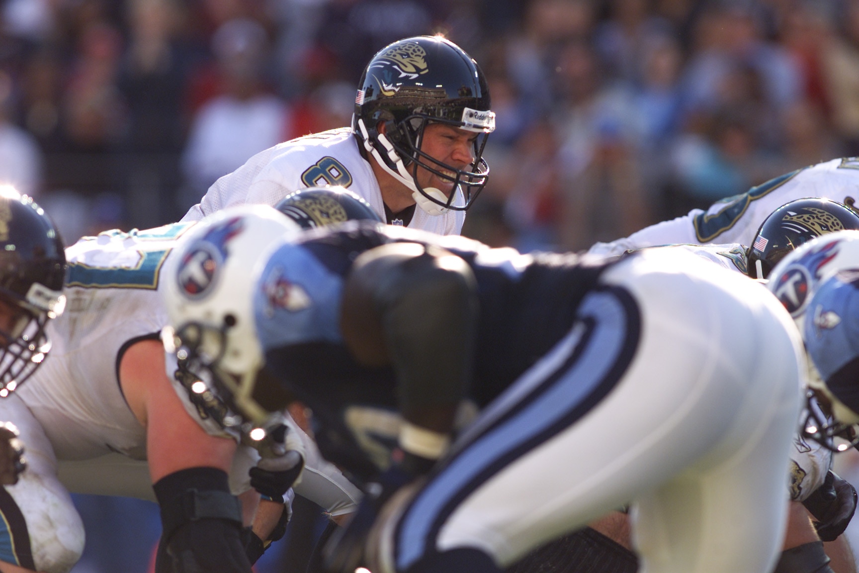 4 Nov 2001:  Quarterback Mark Brunell #8  of the Jacksonville Jaguars takes the snap during the game against the Tennessee Titans at Adelphia Coliseum in Nashville, Tennessee. The Titans won 28-24. DIGITAL IMAGE. Mandatory Credit: Andy Lyons/ALLSPORT