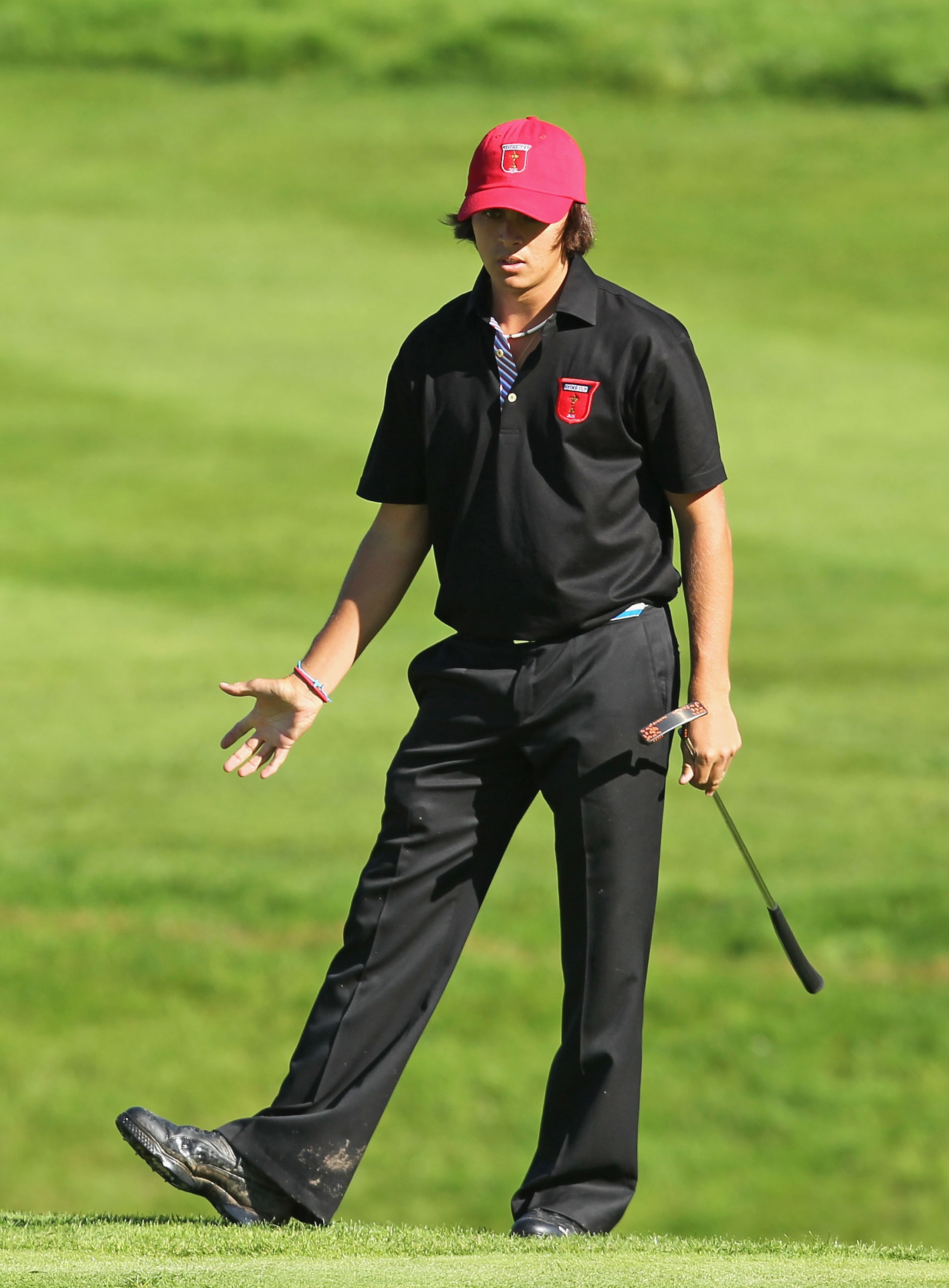 NEWPORT, WALES - OCTOBER 04:  Rickie Fowler of the USA watches a putt in the singles matches during the 2010 Ryder Cup at the Celtic Manor Resort on October 4, 2010 in Newport, Wales.  (Photo by Andy Lyons/Getty Images)