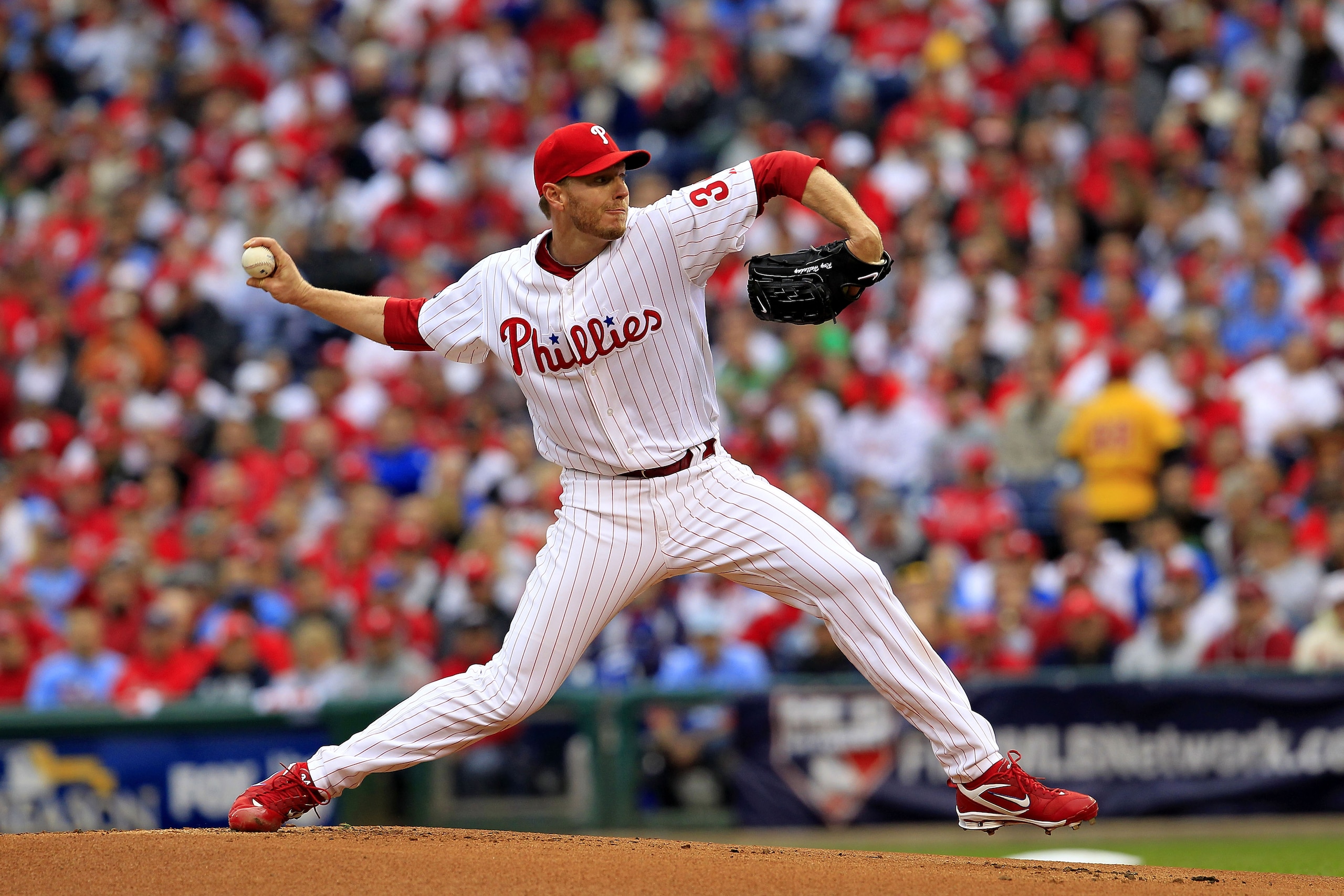 PHILADELPHIA - OCTOBER 06: Roy Halladay #34 of the Philadelphia Phillies pitches during his no-hitter in Game 1 of the NLDS against the Cincinnati Reds at Citizens Bank Park on October 6, 2010 in Philadelphia, Pennsylvania.The Phillies defeated the Reds PHILADELPHIA - OCTOBER 06: Roy Halladay #34 of the Philadelphia Phillies pitches during his no-hitter in Game 1 of the NLDS against the Cincinnati Reds at Citizens Bank Park on October 6, 2010 in Philadelphia, Pennsylvania.The Phillies defeated the Reds