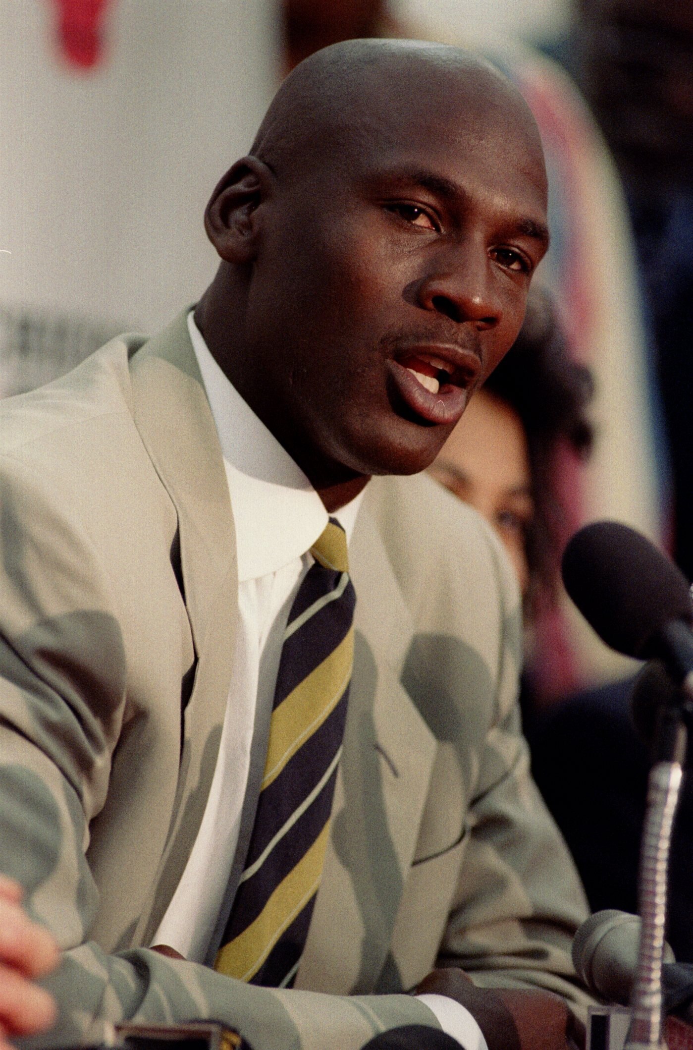 6 Oct 1993: Michael Jordan during his press conference announcing his retirement from the NBA and the Chicago Bulls.