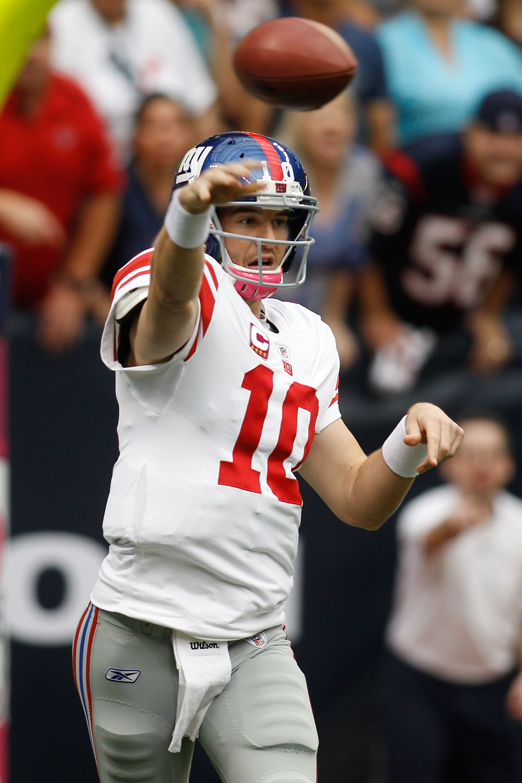 HOUSTON - OCTOBER 10:  Eli Manning #10 of the New York Giants in action during the game against the Houston Texans at Reliant Stadium on October 10, 2010 in Houston, Texas.  (Photo by Chris Graythen/Getty Images)