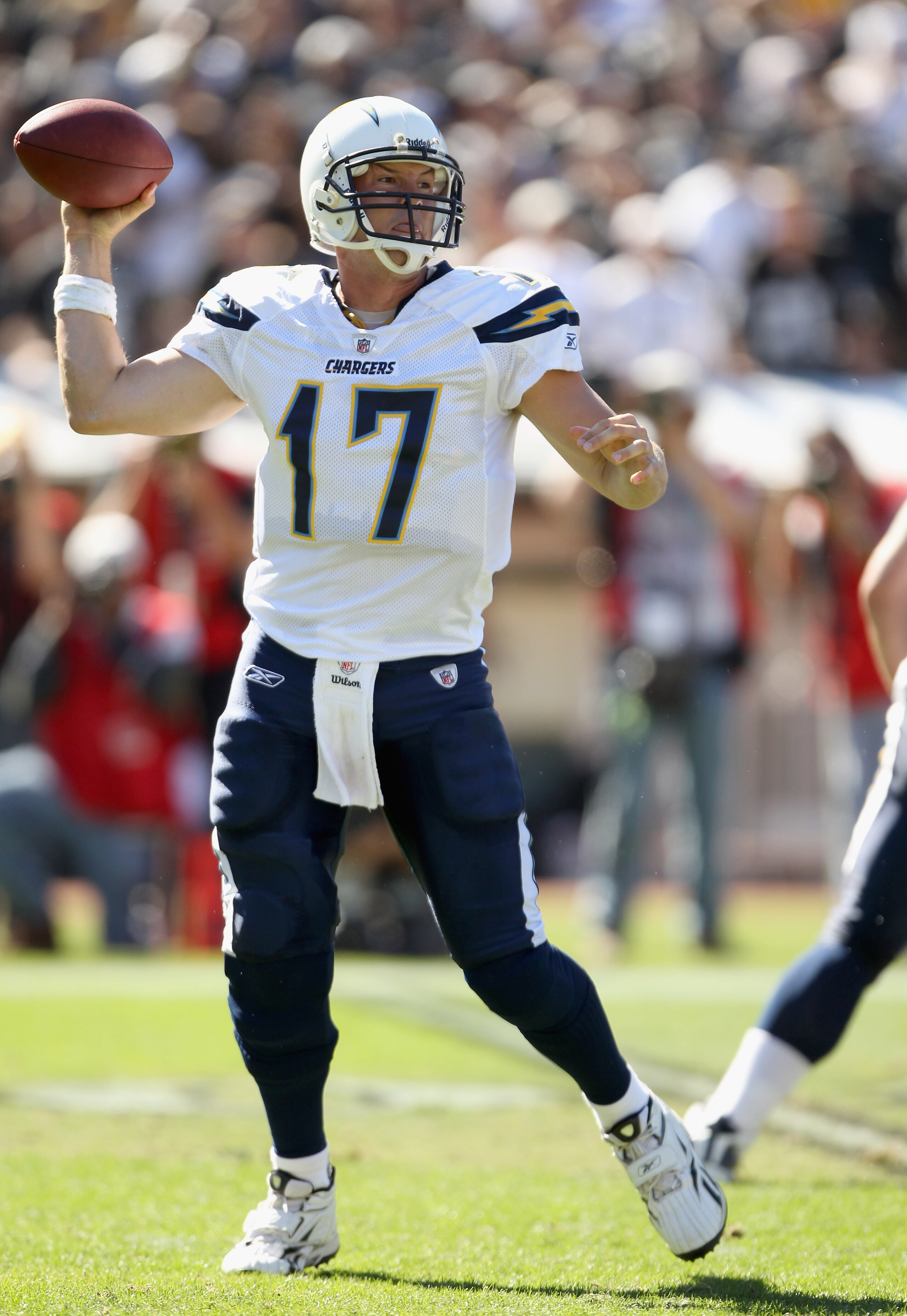 OAKLAND, CA - OCTOBER 10:  Philip Rivers #17 of the San Diego Chargers in action against the Oakland Raiders at Oakland-Alameda County Coliseum on October 10, 2010 in Oakland, California.  (Photo by Ezra Shaw/Getty Images)