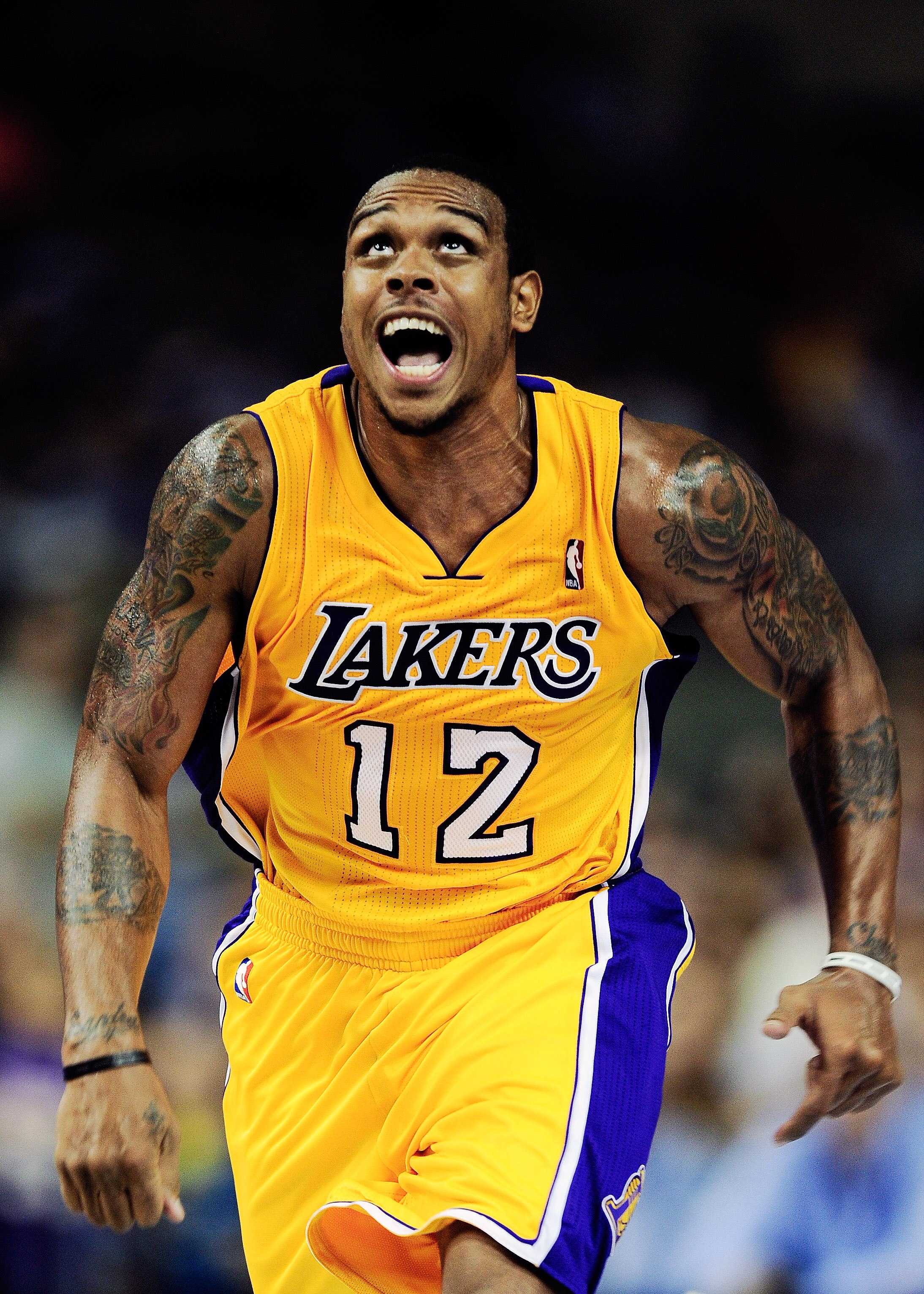 BARCELONA, SPAIN - OCTOBER 07:  Shannon Brown #12 of the Los Angeles Lakers runs to grab the ball during the NBA Europe Live match between Los Angeles Lakers and Regal FC Barcelona at the at Palau Blaugrana on October 7, 2010 in Barcelona, Spain.  (Photo 