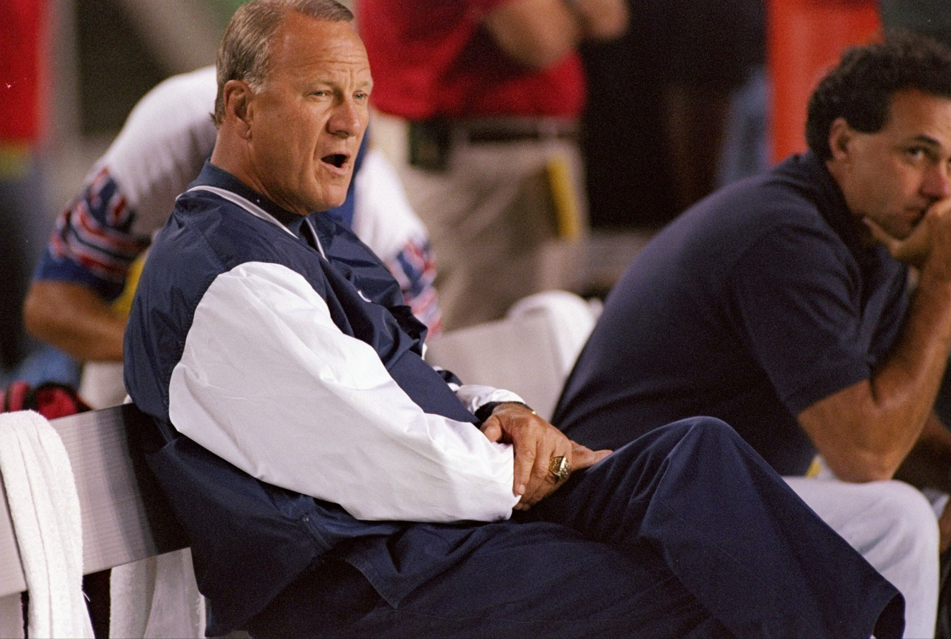 13 Oct 1997:  Head coach Barry Switzer of the Dallas Cowboys looks on during a game against the Washington Redskins at Jack Kent Cooke Stadium in Raljon, Maryland.  The Redskins won the game 21-16. Mandatory Credit: Craig Jones  /Allsport