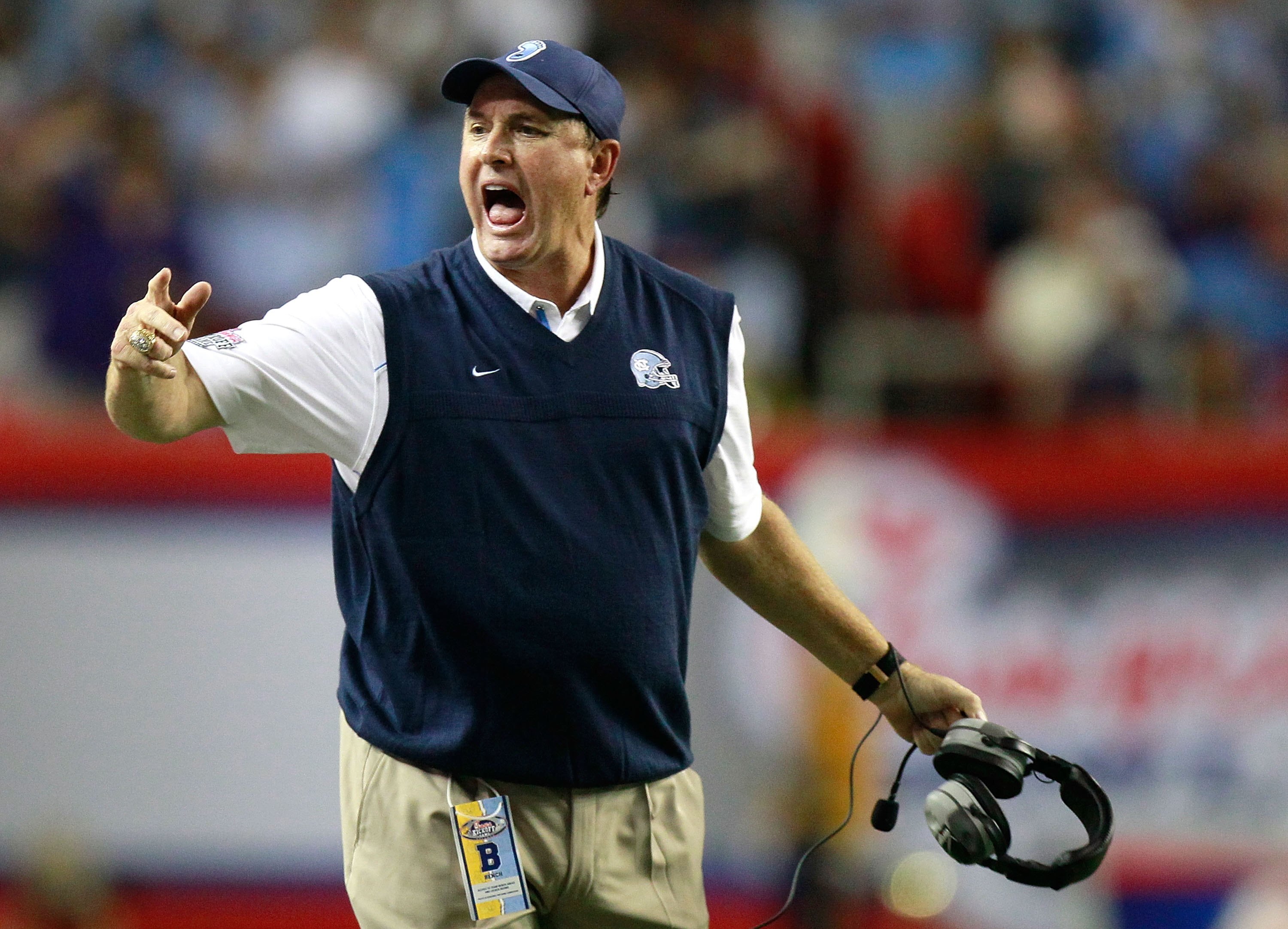 ATLANTA - SEPTEMBER 04:  Head coach Butch Davis of the North Carolina Tar Heels against the LSU Tigers during the Chick-fil-A Kickoff Game at Georgia Dome on September 4, 2010 in Atlanta, Georgia.  (Photo by Kevin C. Cox/Getty Images)