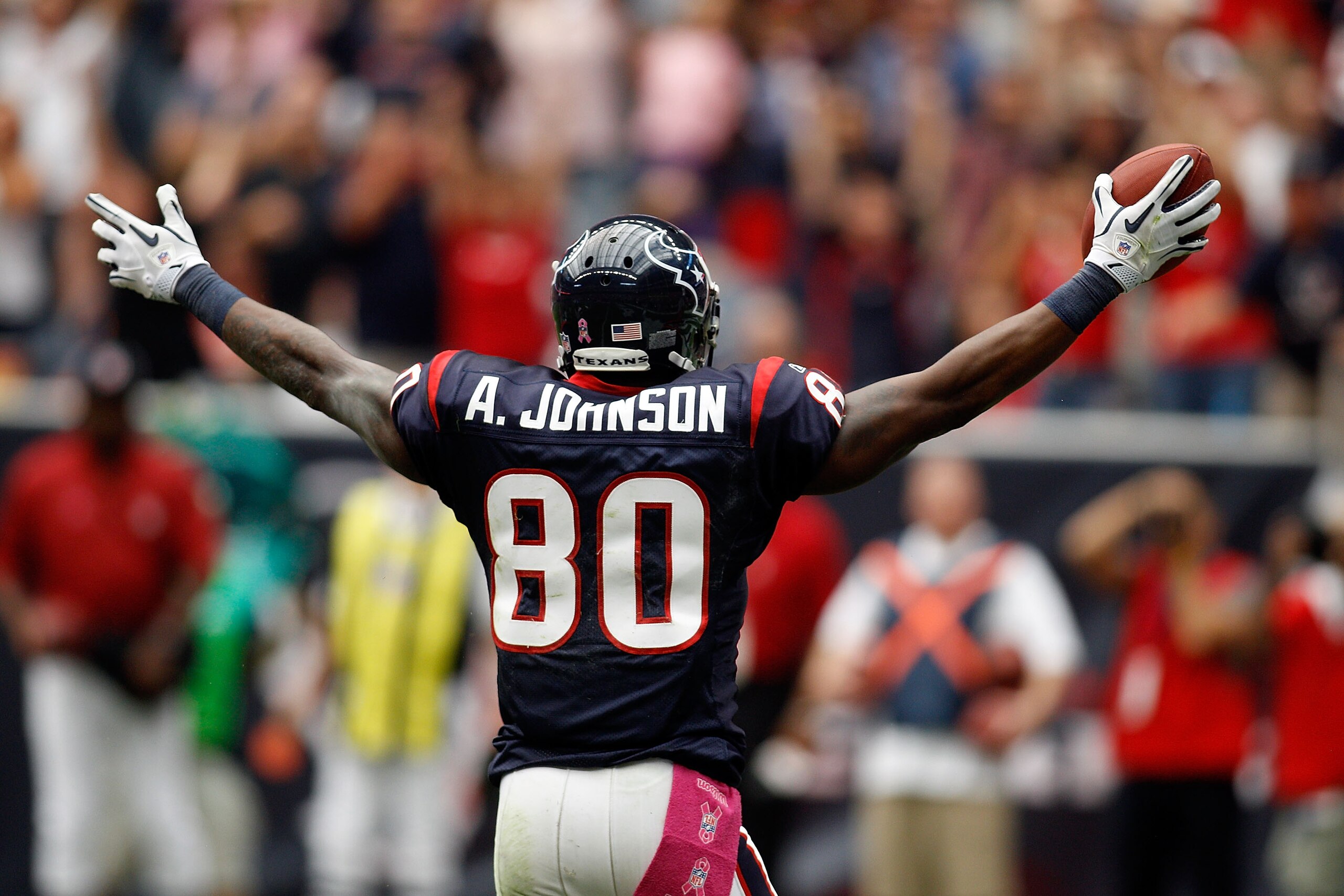 HOUSTON - OCTOBER 10:  Andre Johnson #80 of the Houston Texans in action during the game against the New York Giants at Reliant Stadium on October 10, 2010 in Houston, Texas.  (Photo by Chris Graythen/Getty Images)