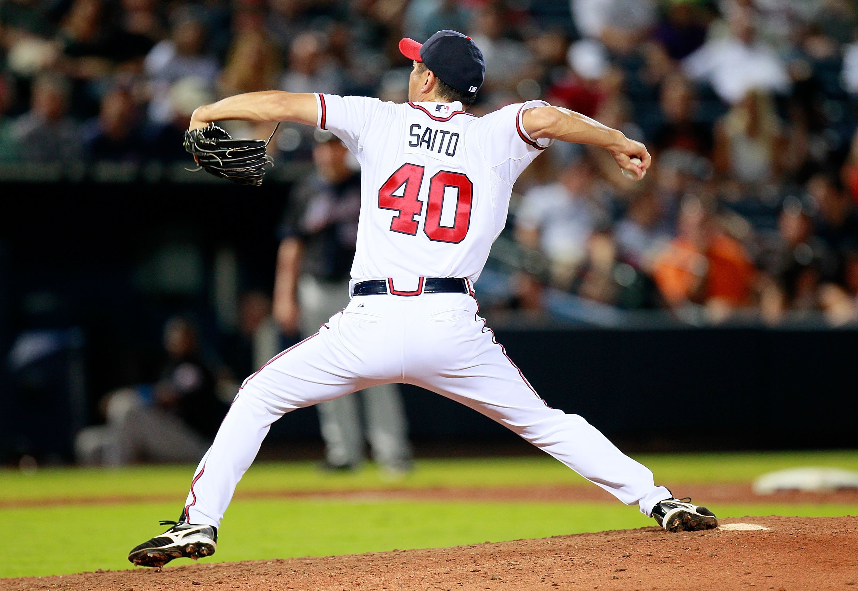 ATLANTA - AUGUST 31:  Pitcher Takashi Saito #40 of the Atlanta Braves against the New York Mets at Turner Field on August 31, 2010 in Atlanta, Georgia.  (Photo by Kevin C. Cox/Getty Images)