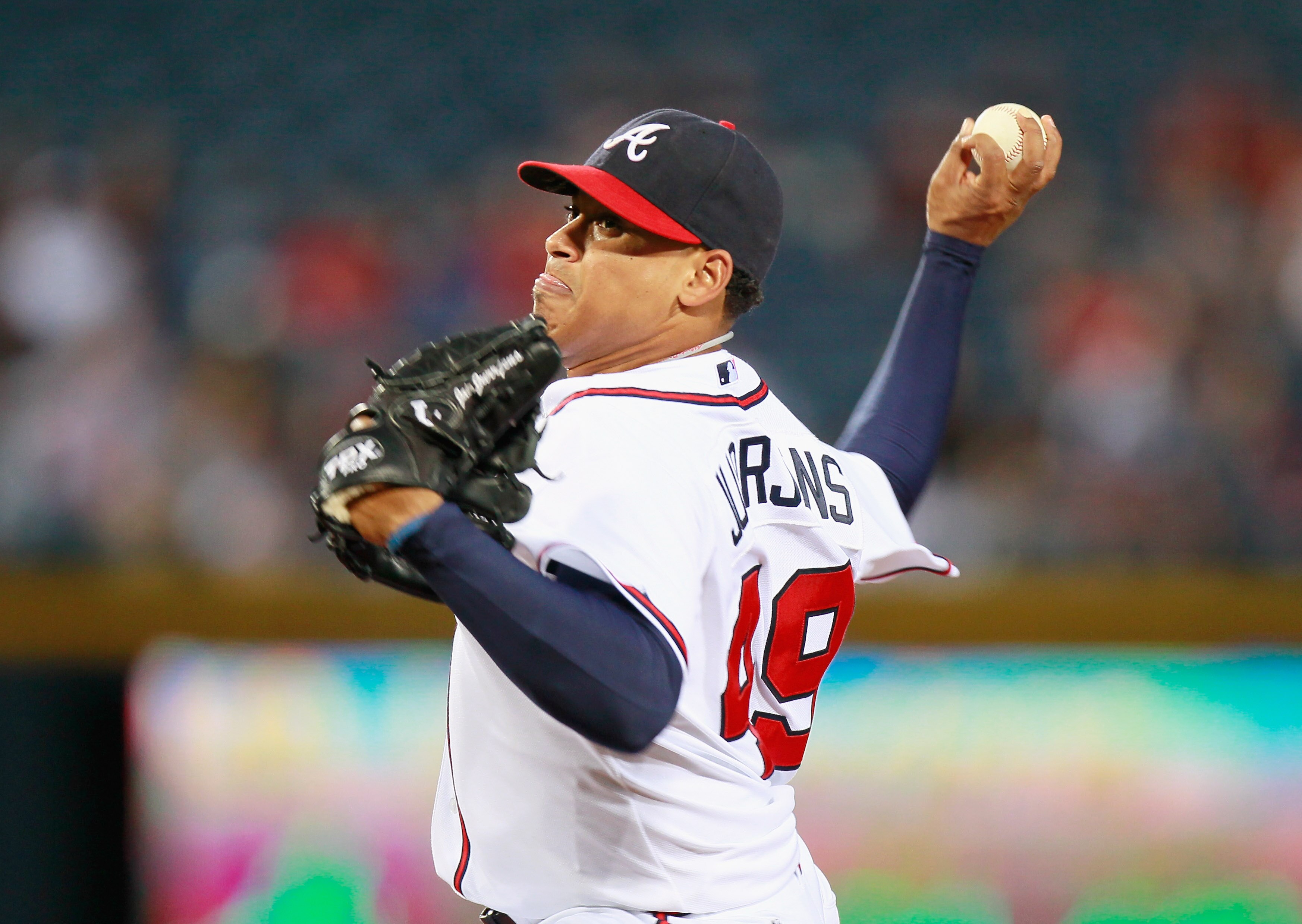 ATLANTA - SEPTEMBER 09:  Starting pitcher Jair Jurrjens #49 of the Atlanta Braves against the St. Louis Cardinals at Turner Field on September 9, 2010 in Atlanta, Georgia.  (Photo by Kevin C. Cox/Getty Images)