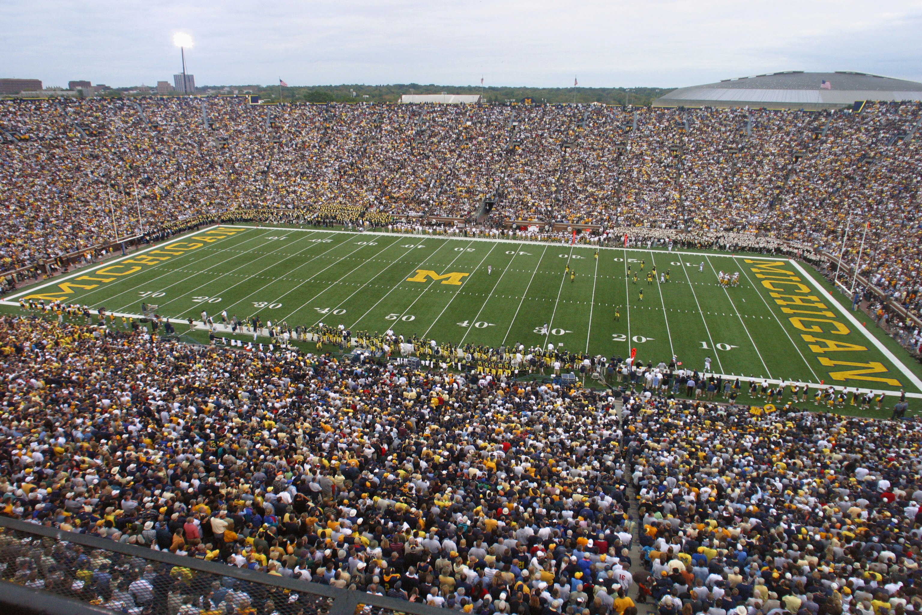 ANN ARBOR, MI - SEPTEMBER 25:  General view inside of Michigan Stadium during the game between the Iowa Hawkeyes and the Michigan Wolverines on September 25, 2004 in Ann Arbor, Michigan.  A crowd of 111,428 fans attended as Michigan defeated Iowa 30-17.  